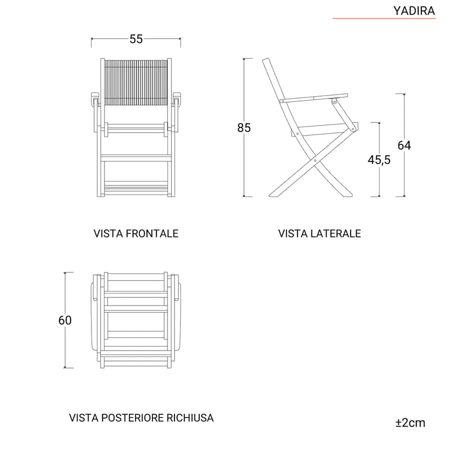 Set pranzo tavolo 160x80 cm e 4 sedie pieghevoli con braccioli in legno di acacia e corda tortora - Yadira