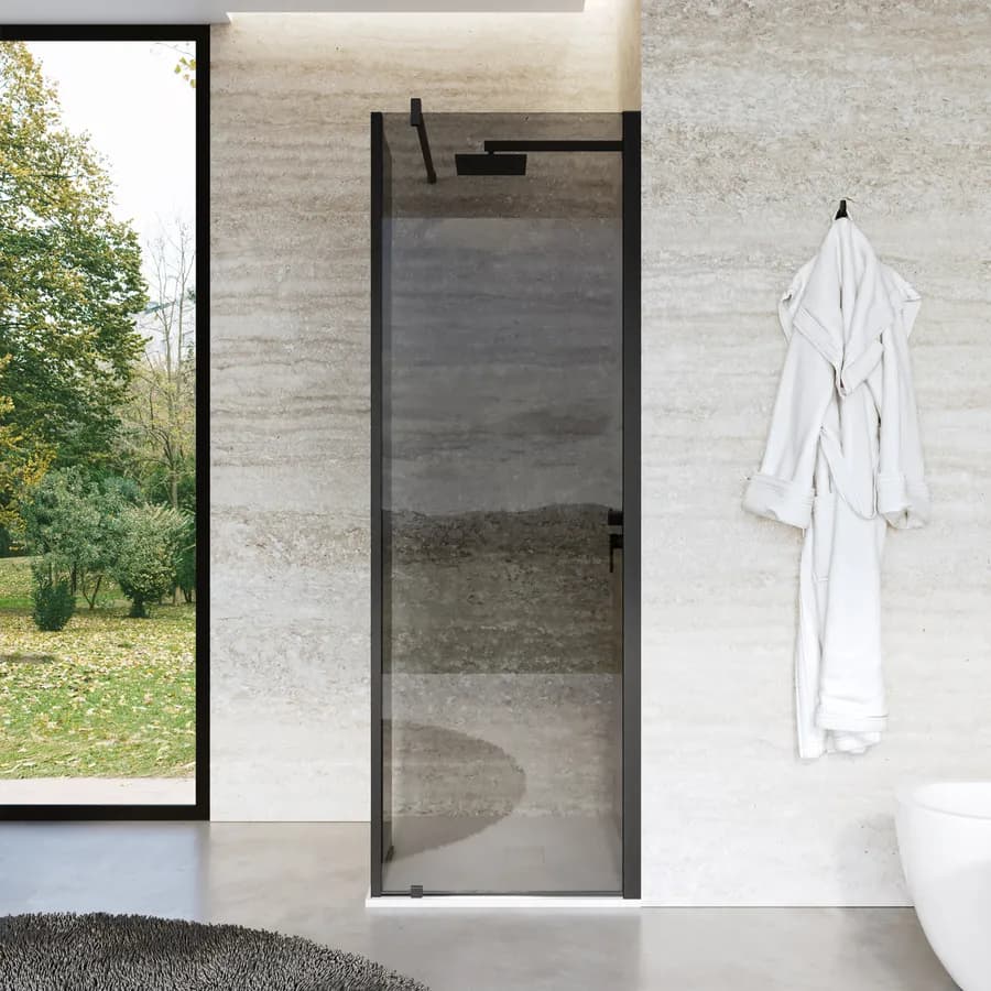 Walk-In 100 cm con parete girevole 45 cm in vetro temperato fumè e profilo nero - Keep