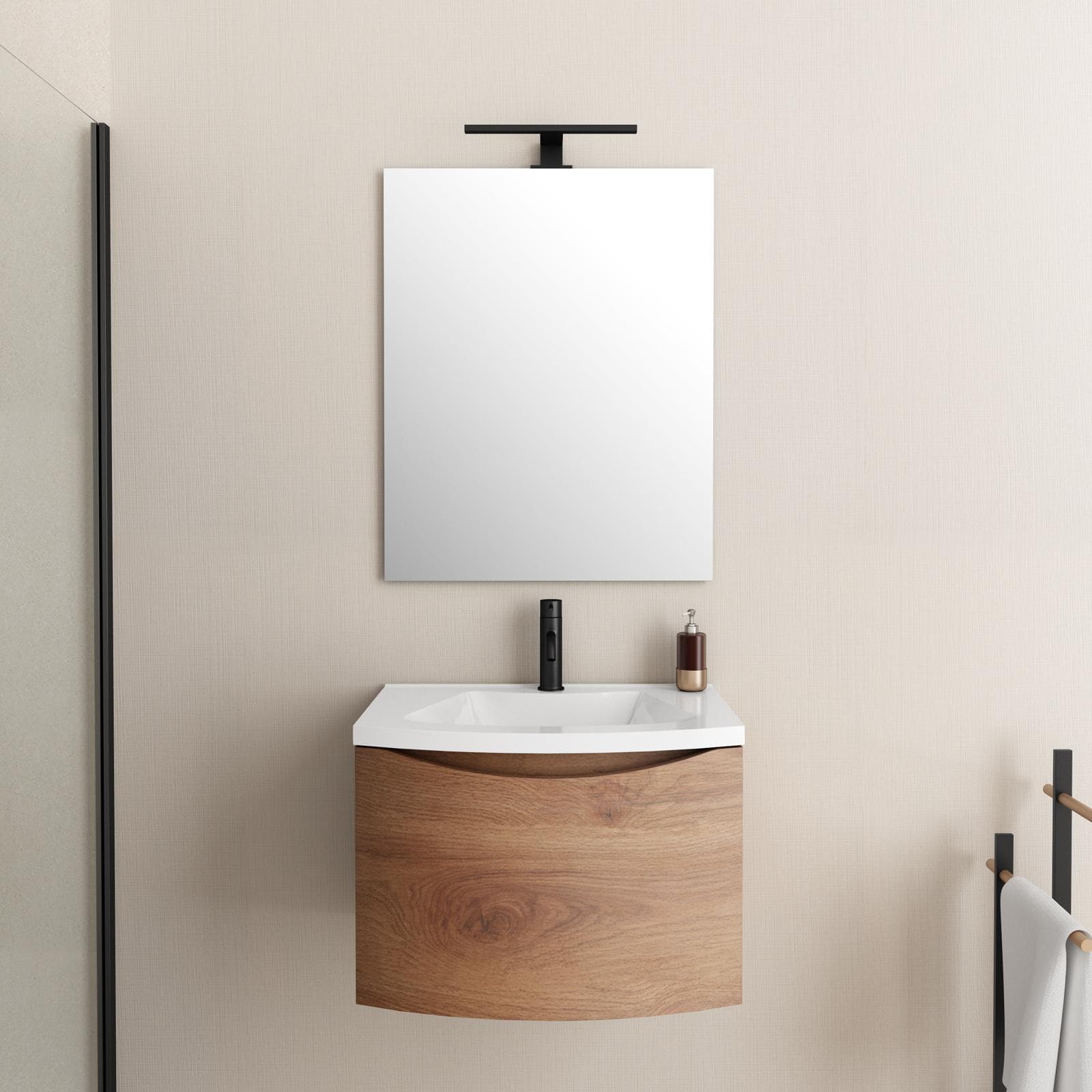Mobile bagno sospeso 60 cm con effetto legno di noce con cassetto - Jasmine