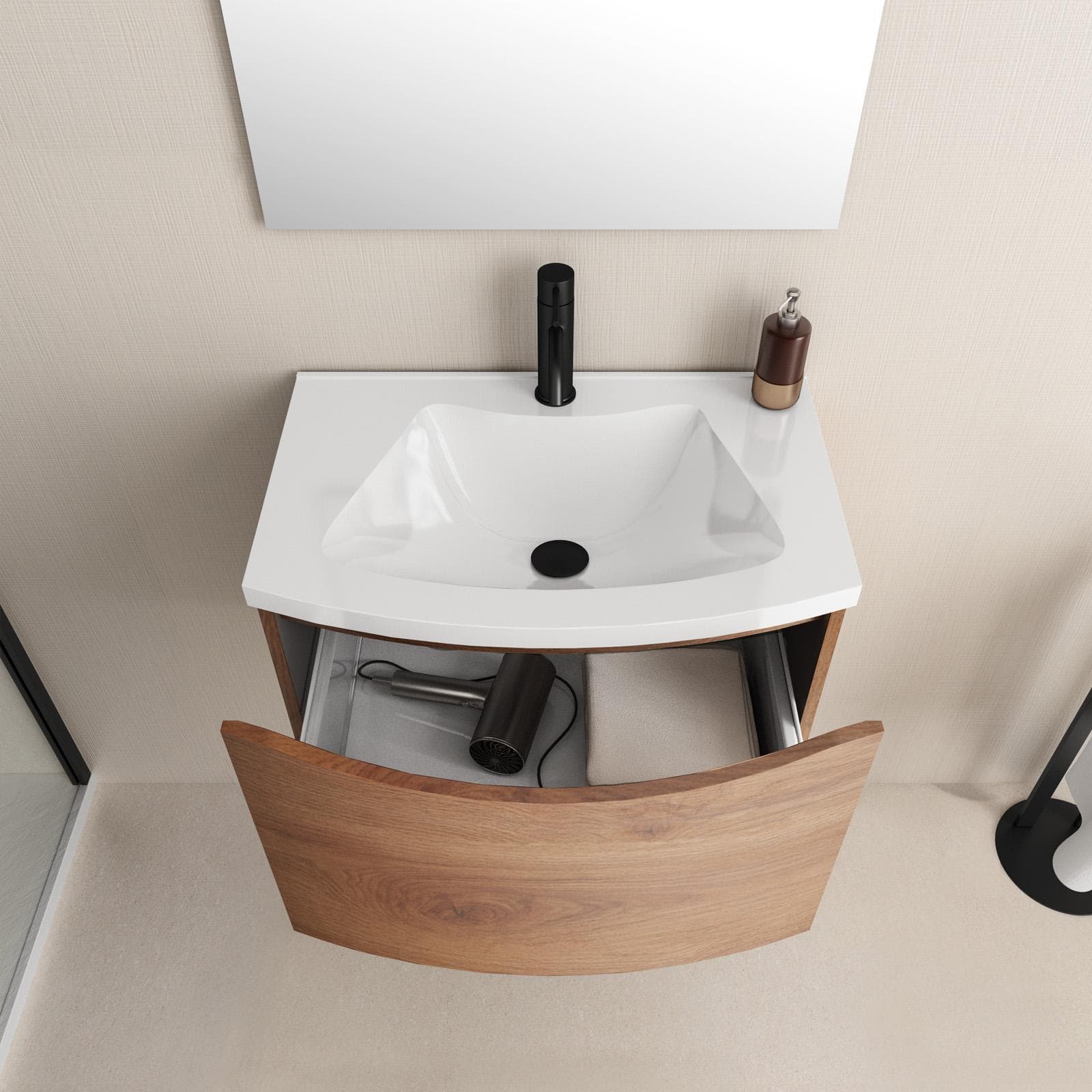 Mobile bagno sospeso 60 cm con effetto legno di noce con cassetto - Jasmine
