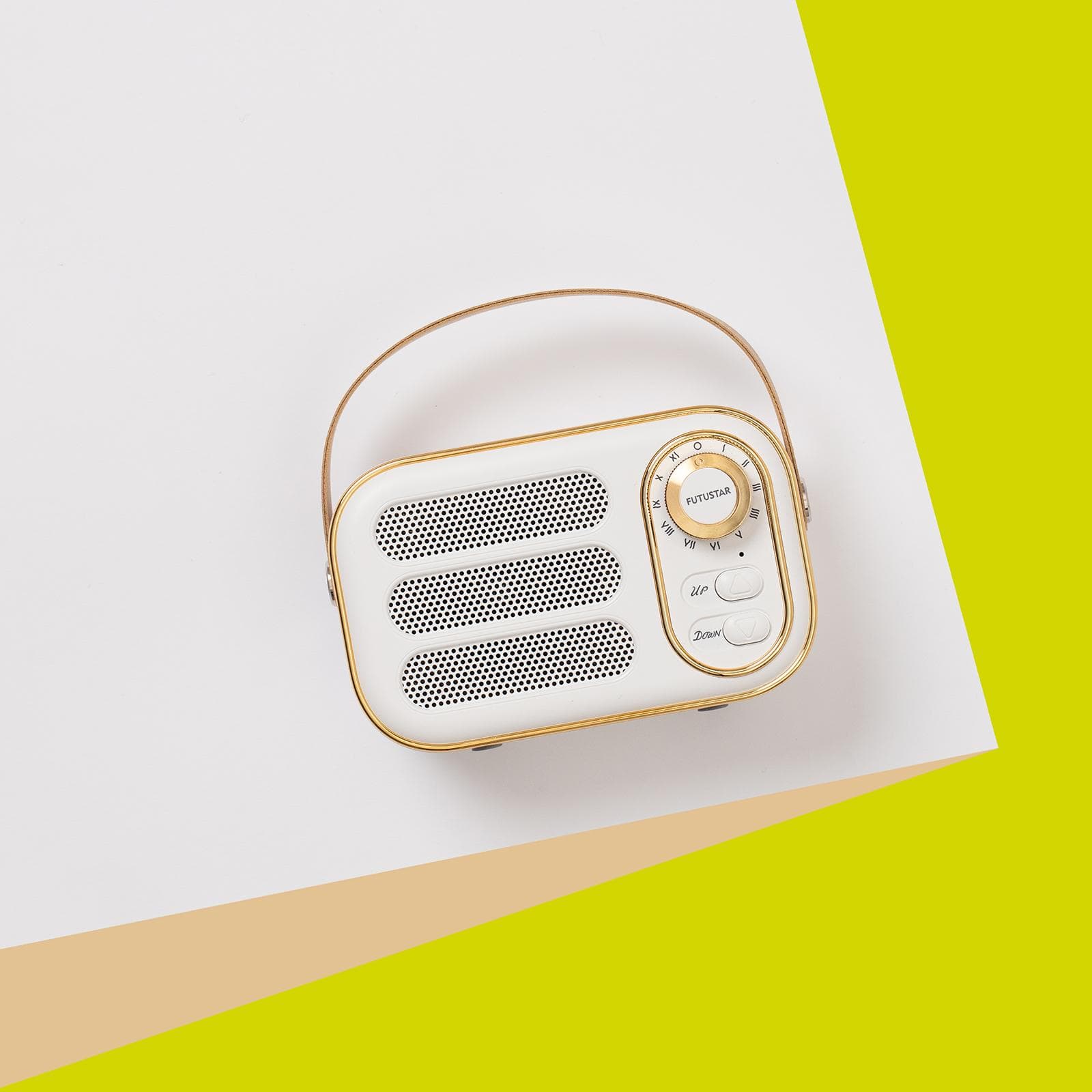 Altoparlante bluetooth 12x8h cm portatile ricaricabile bianco e oro a forma di radio vintage - Boop