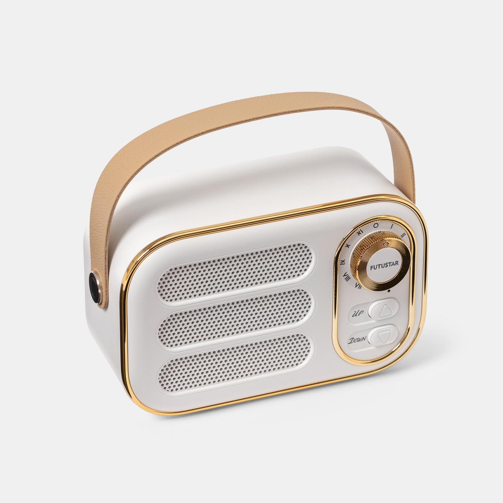 Altoparlante bluetooth 12x8h cm portatile ricaricabile bianco e oro a forma di radio vintage - Boop