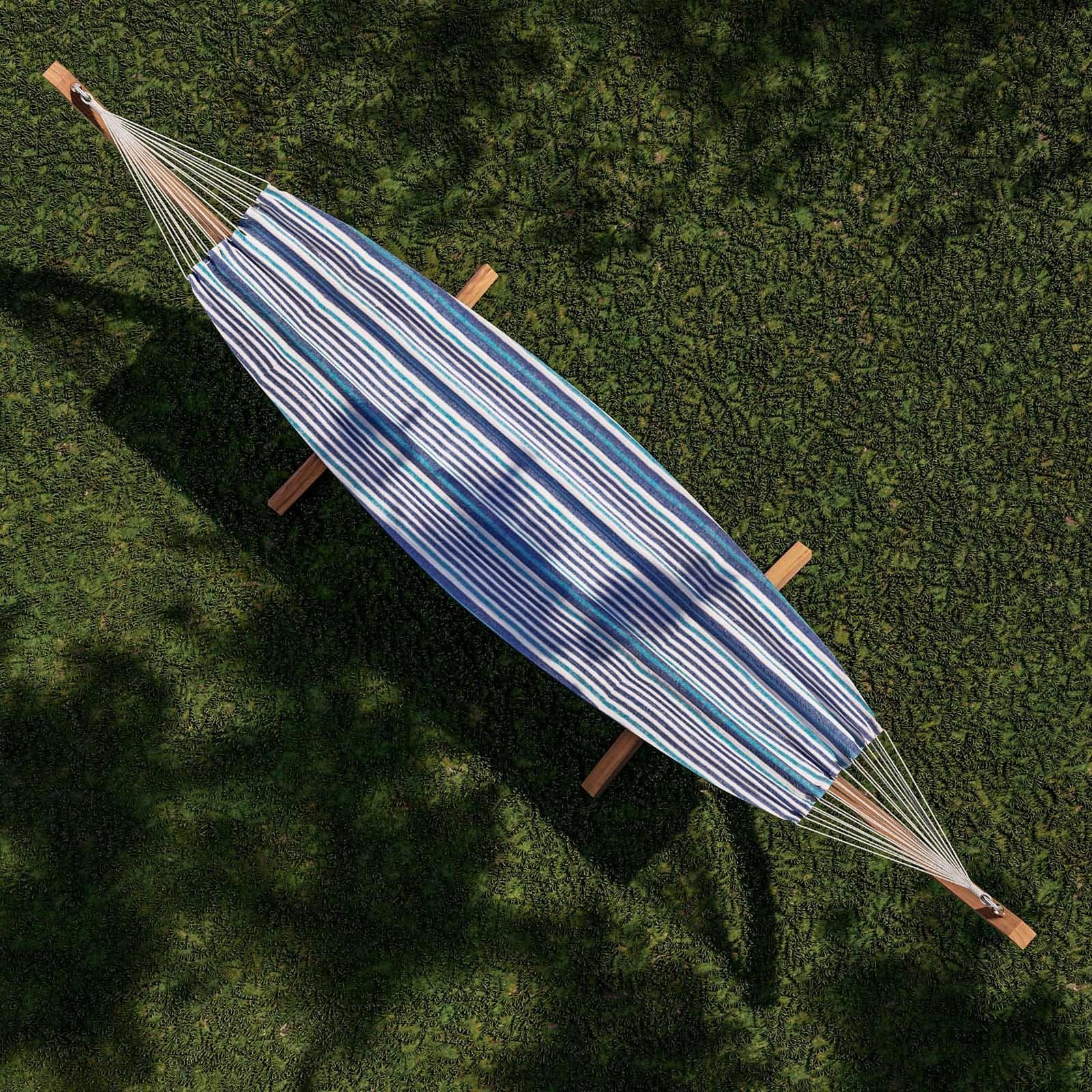 Amaca da giardino 100x200 cm in policotone a righe azzurre con sacca
