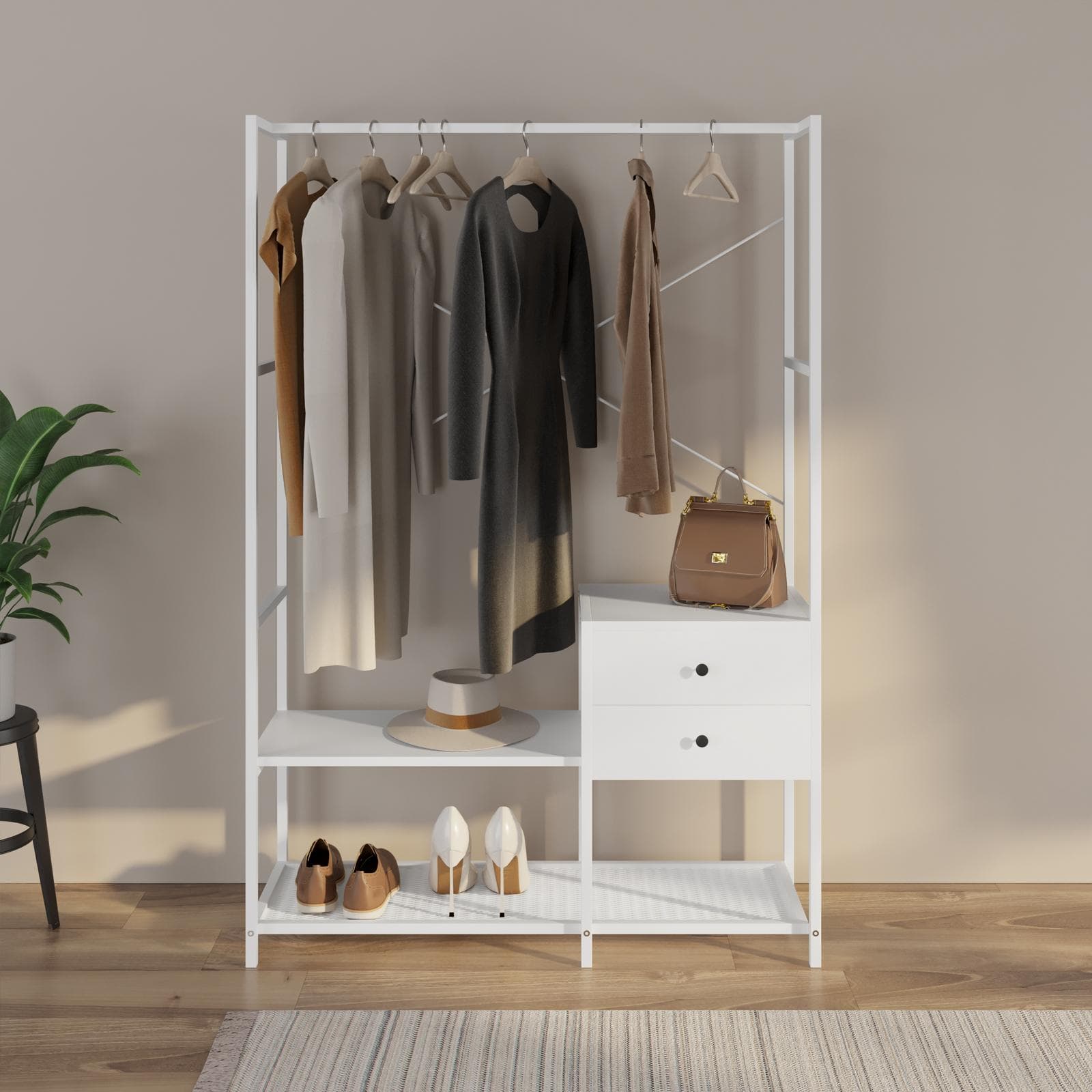 Appendiabiti 108x160h cm in acciaio bianco con 2 cassetti - Sheryl