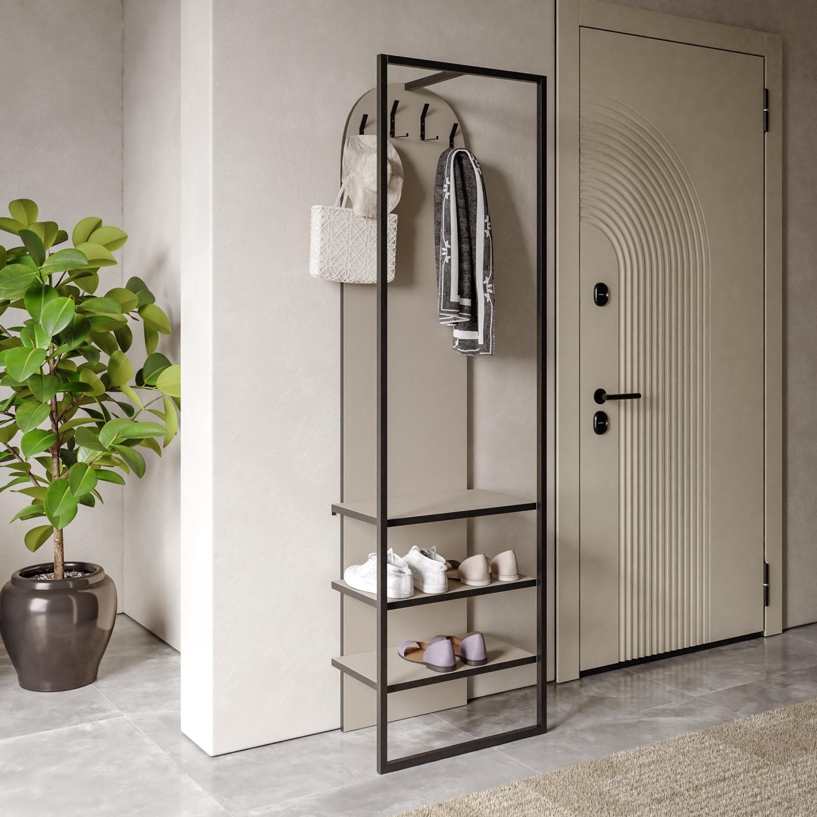 Appendiabiti 53x180h cm con struttura in metallo nero e cashmere - Tavish