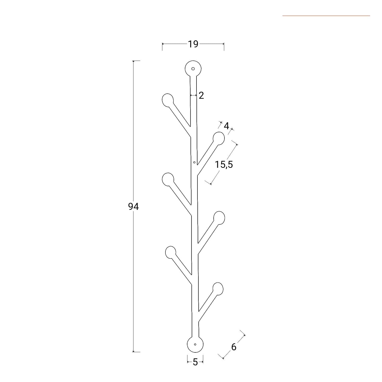 Appendiabiti a muro 19x94h cm in metallo bianco opaco con 6 ganci - Rubiza