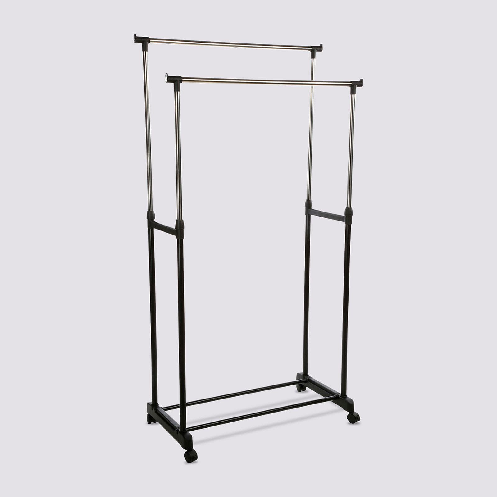 Appendiabiti allungabile doppio 170h cm con ruote e aste in acciaio inox