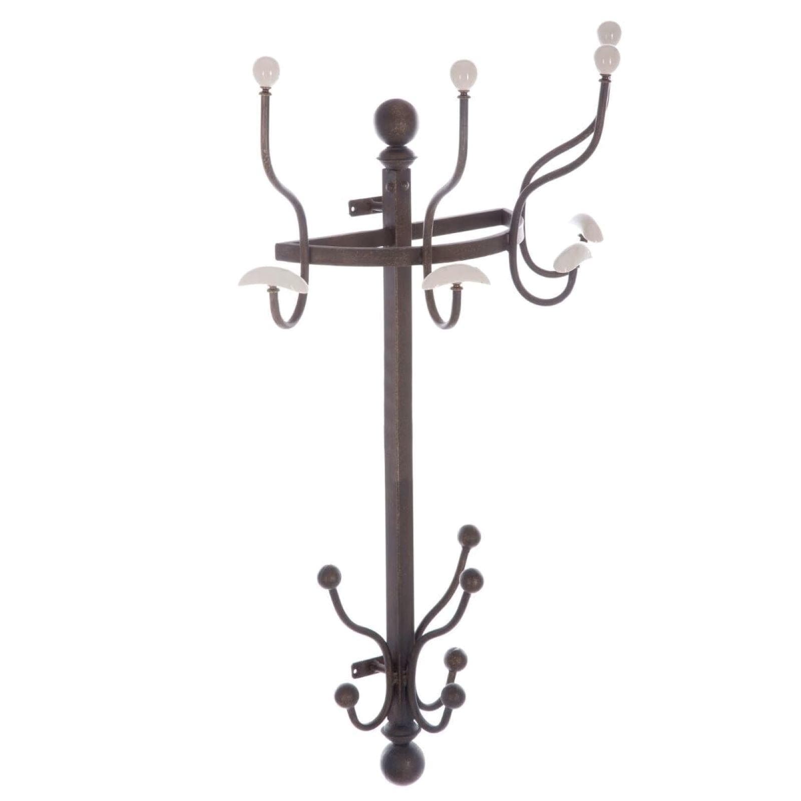 Appendibiti a muro 57x88h cm in metallo nero e 14 ganci con testa in ceramica