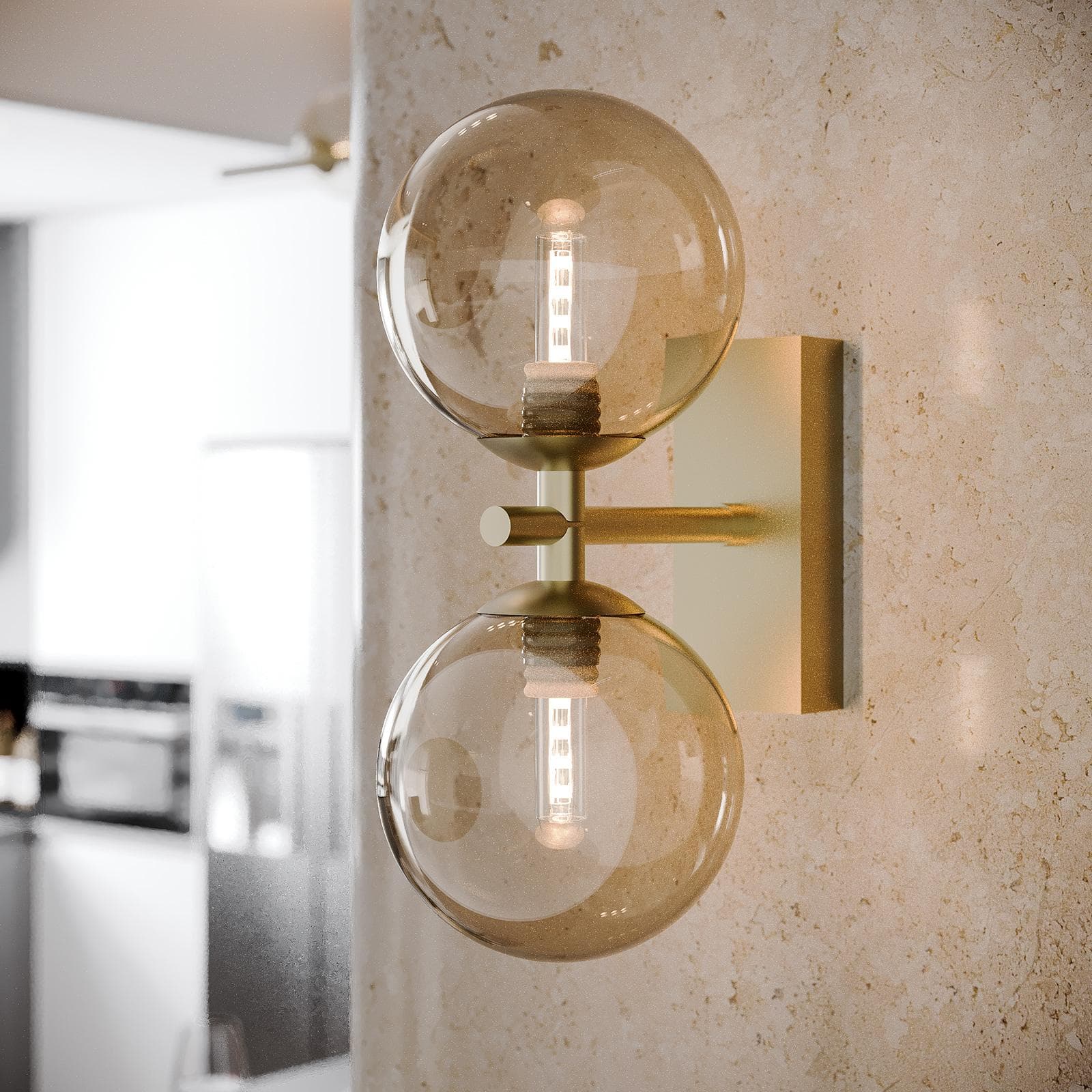 Applique 2 lampade da interno 16,5x23,3h cm in vetro soffiato champagne