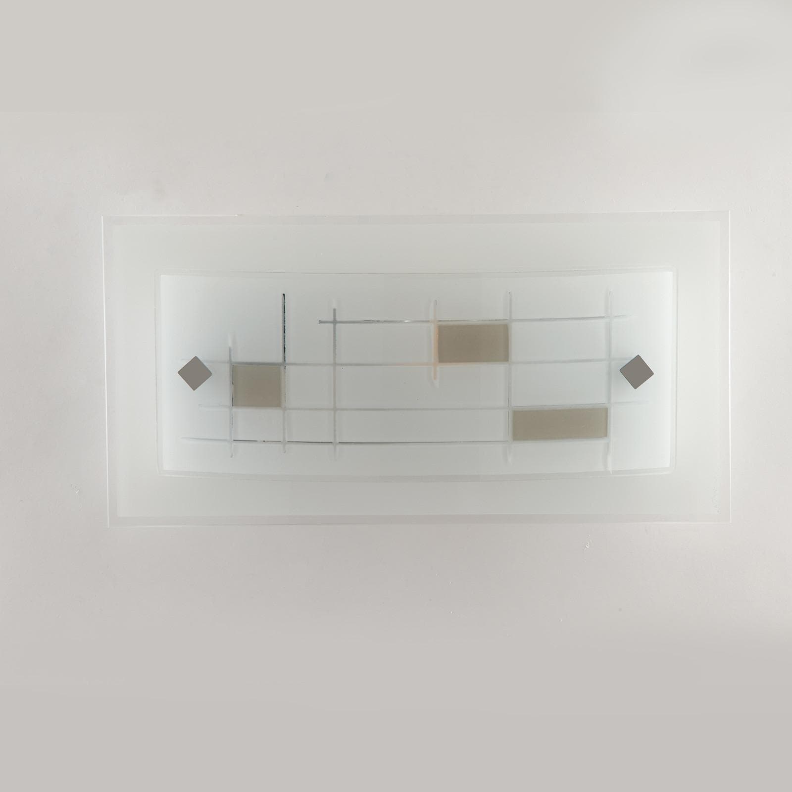 Applique 30x15 cm in vetro bianco con decoro tortora