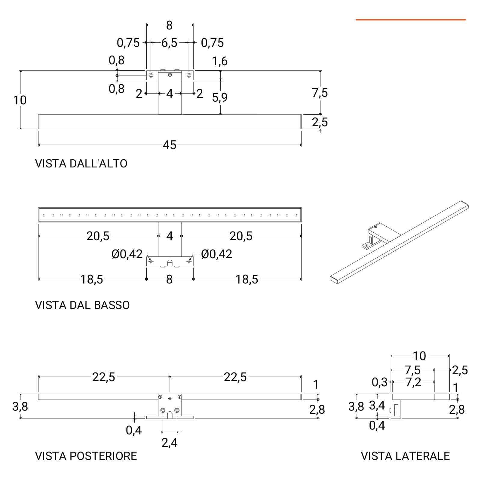 Applique LED 45 cm in alluminio nero opaco - Light