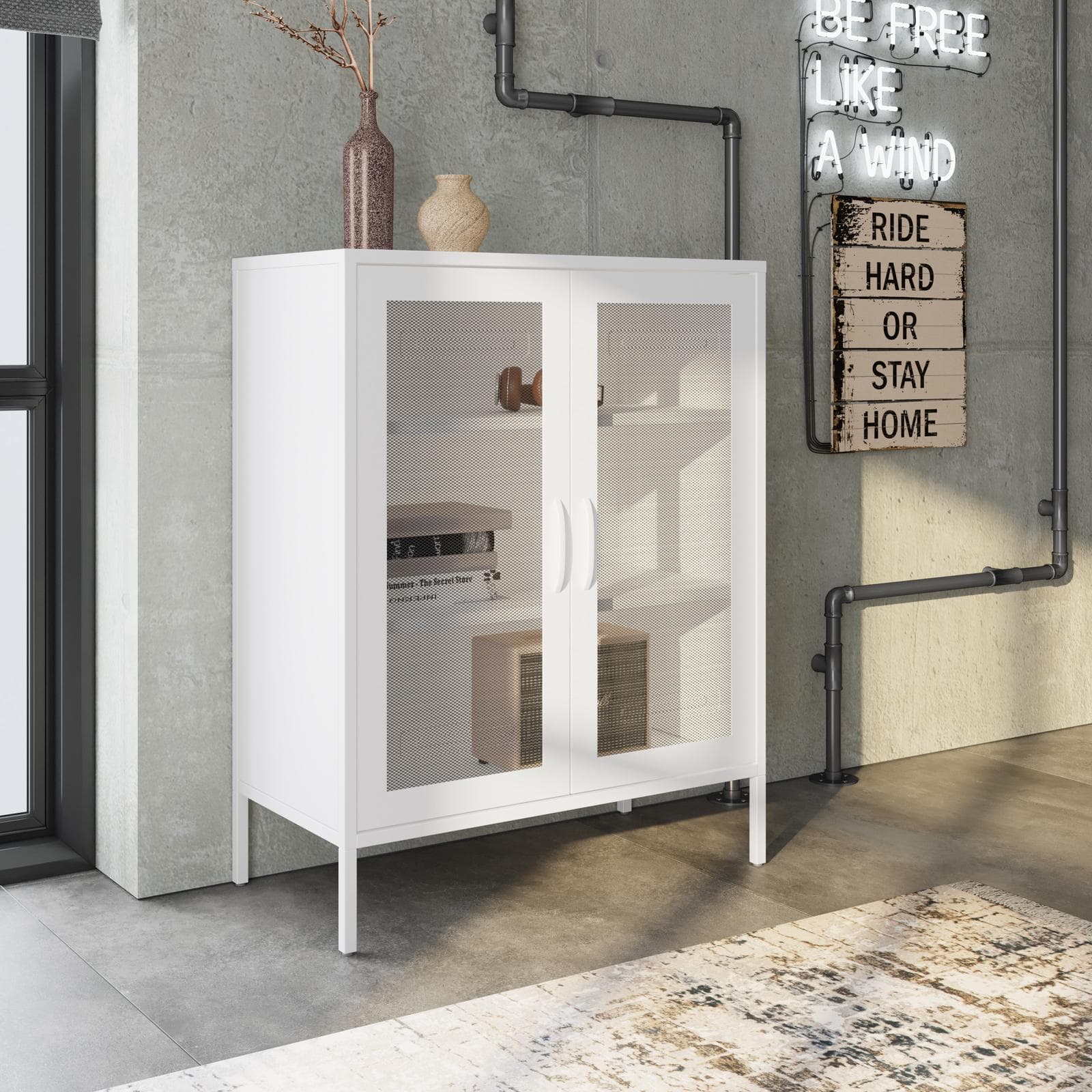 Armadietto 80x102h cm in acciaio verniciato bianco con 2 ante a rete - Cooki