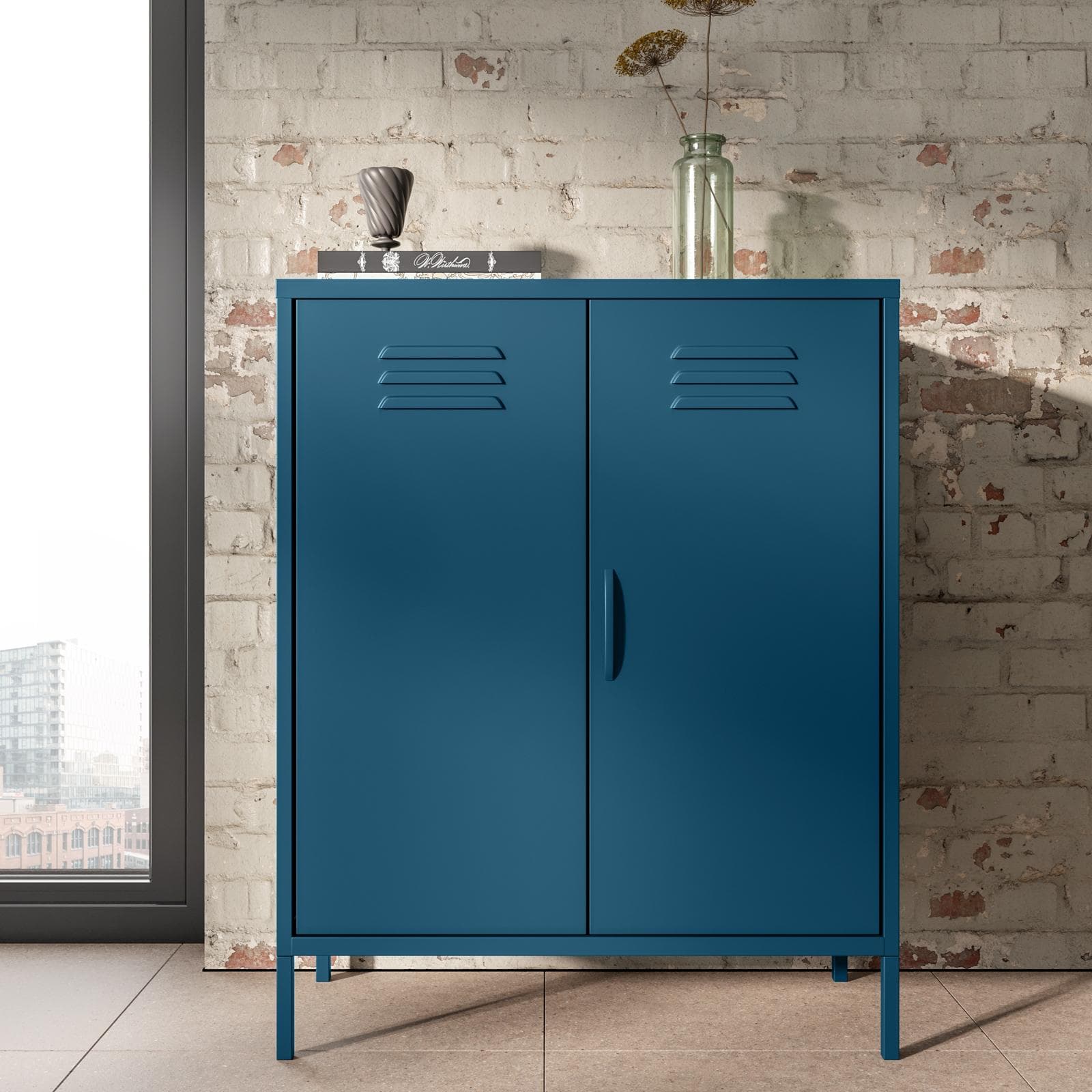 Armadietto 80x102h cm in acciaio blu petrolio con 2 ante - Roger