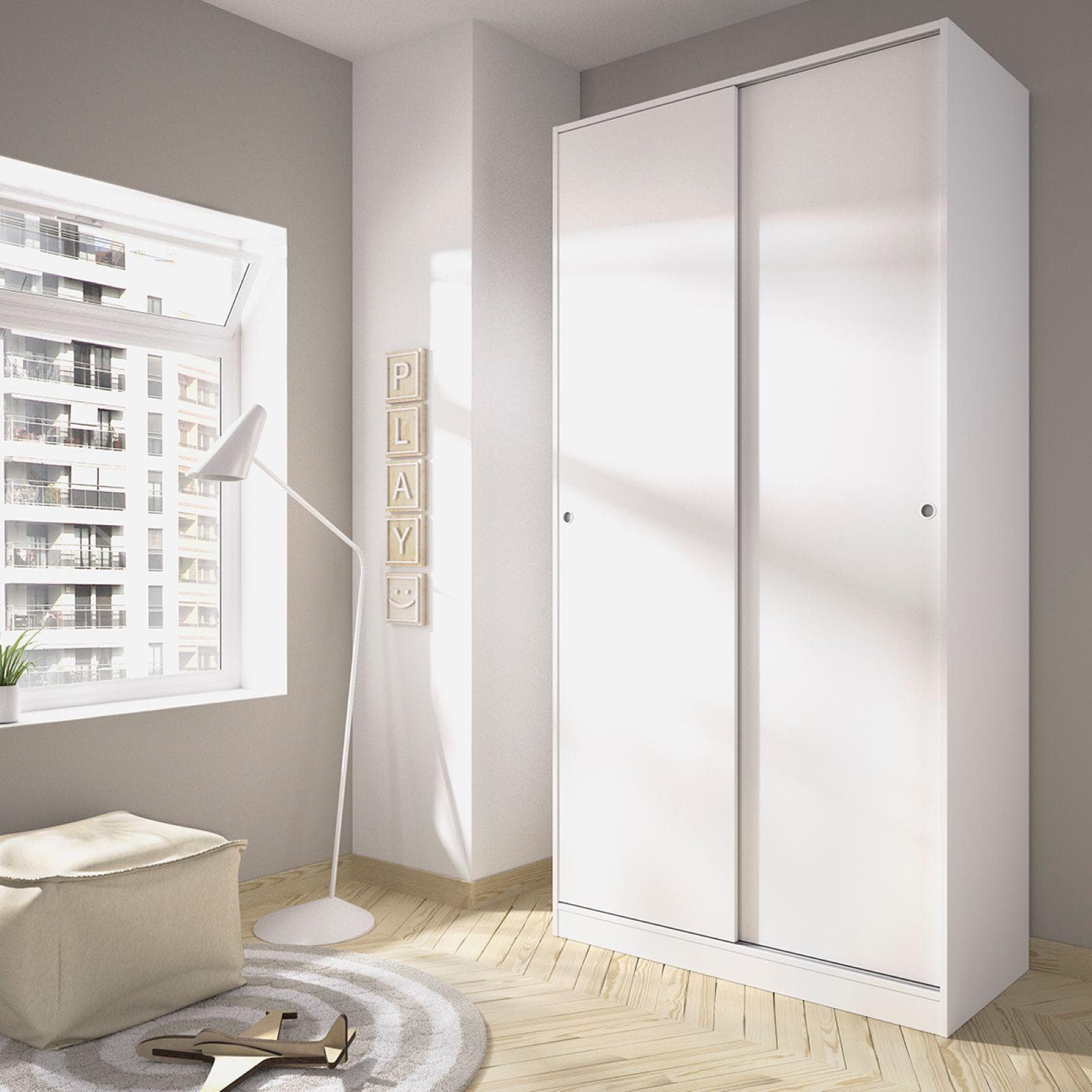 Armadio 100X204 h cm con porte scorrevoli in legno bianco lucido - Cosby