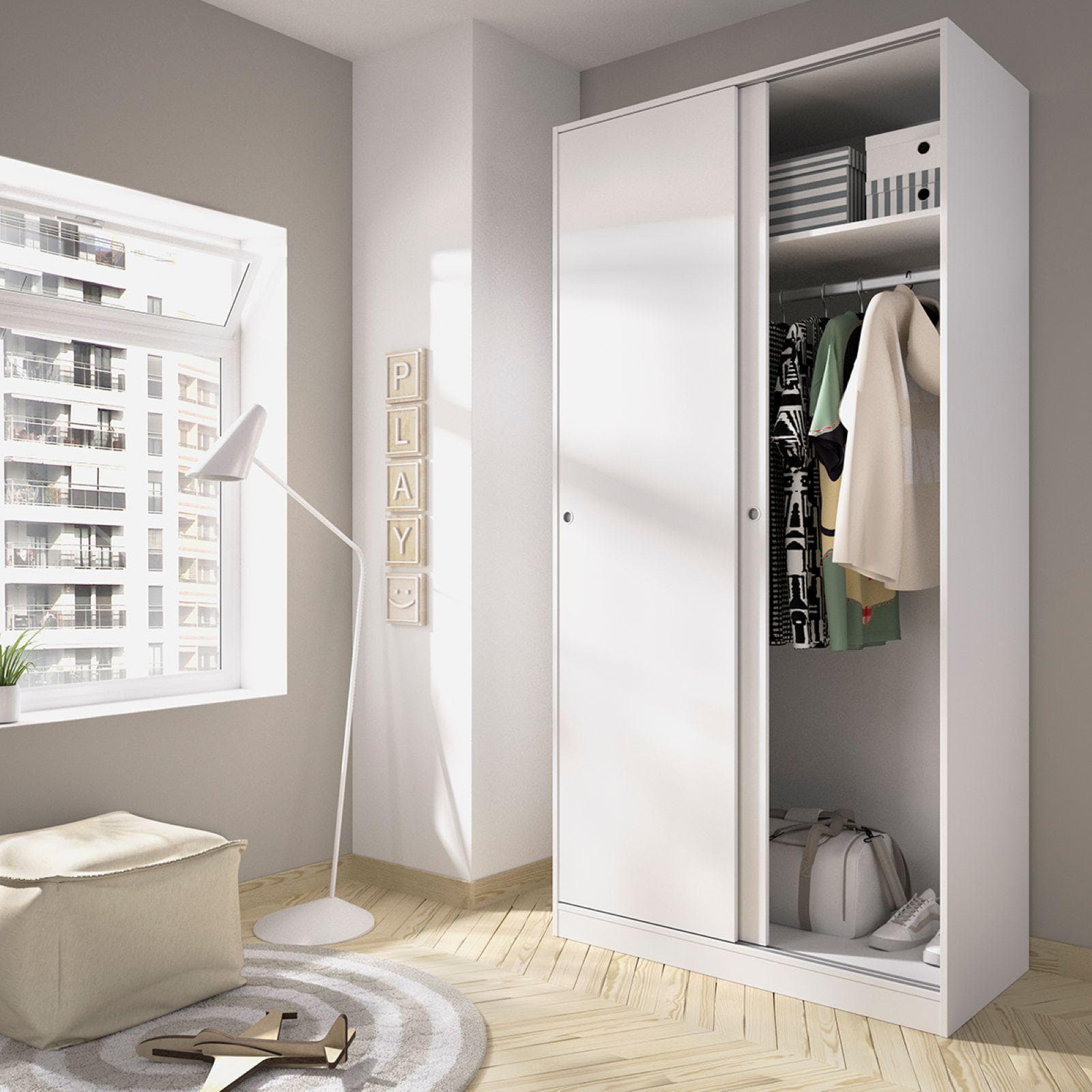 Armadio 100X204 h cm con porte scorrevoli in legno bianco lucido - Cosby