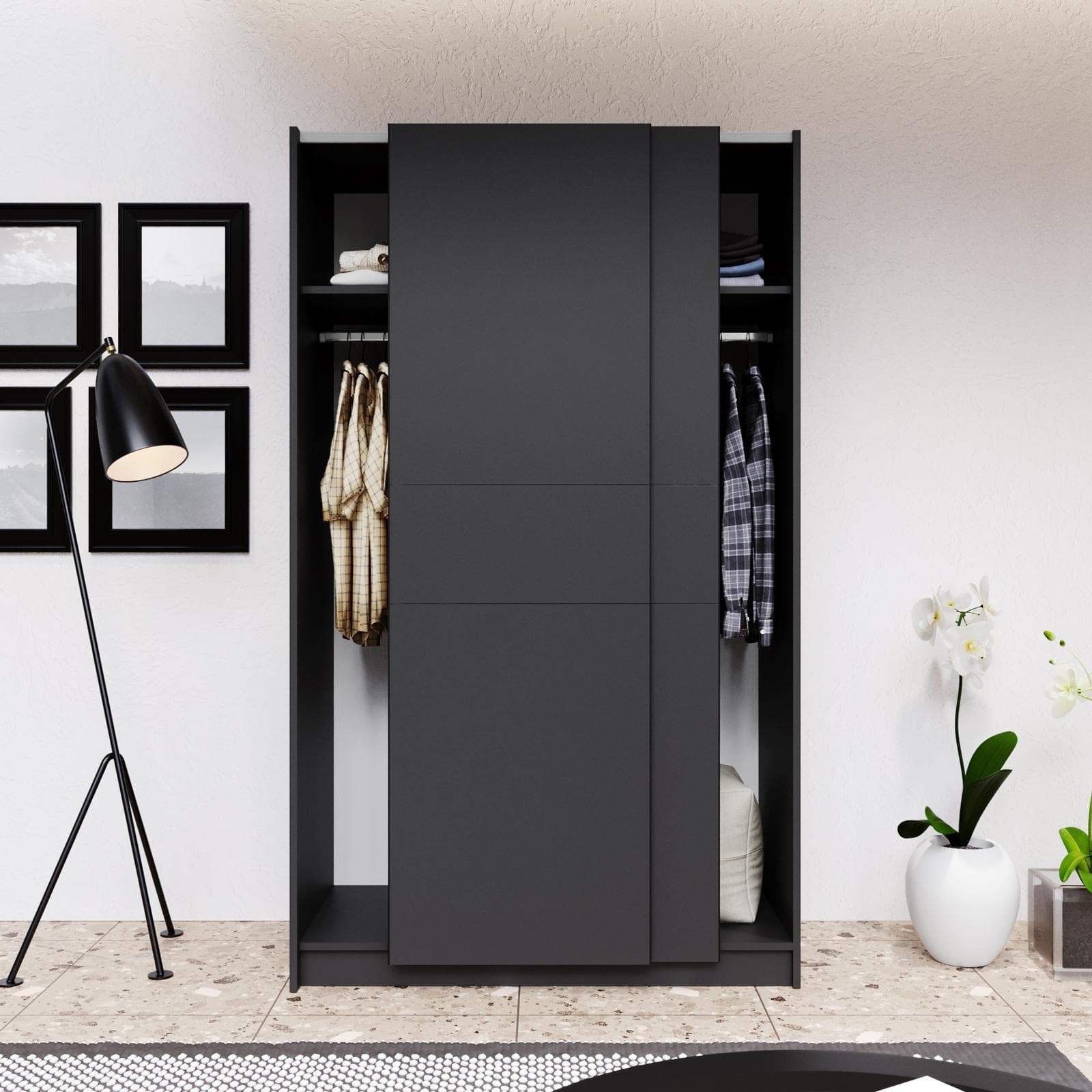 Armadio 120x205h cm con 2 ante scorrevoli antracite - Essex
