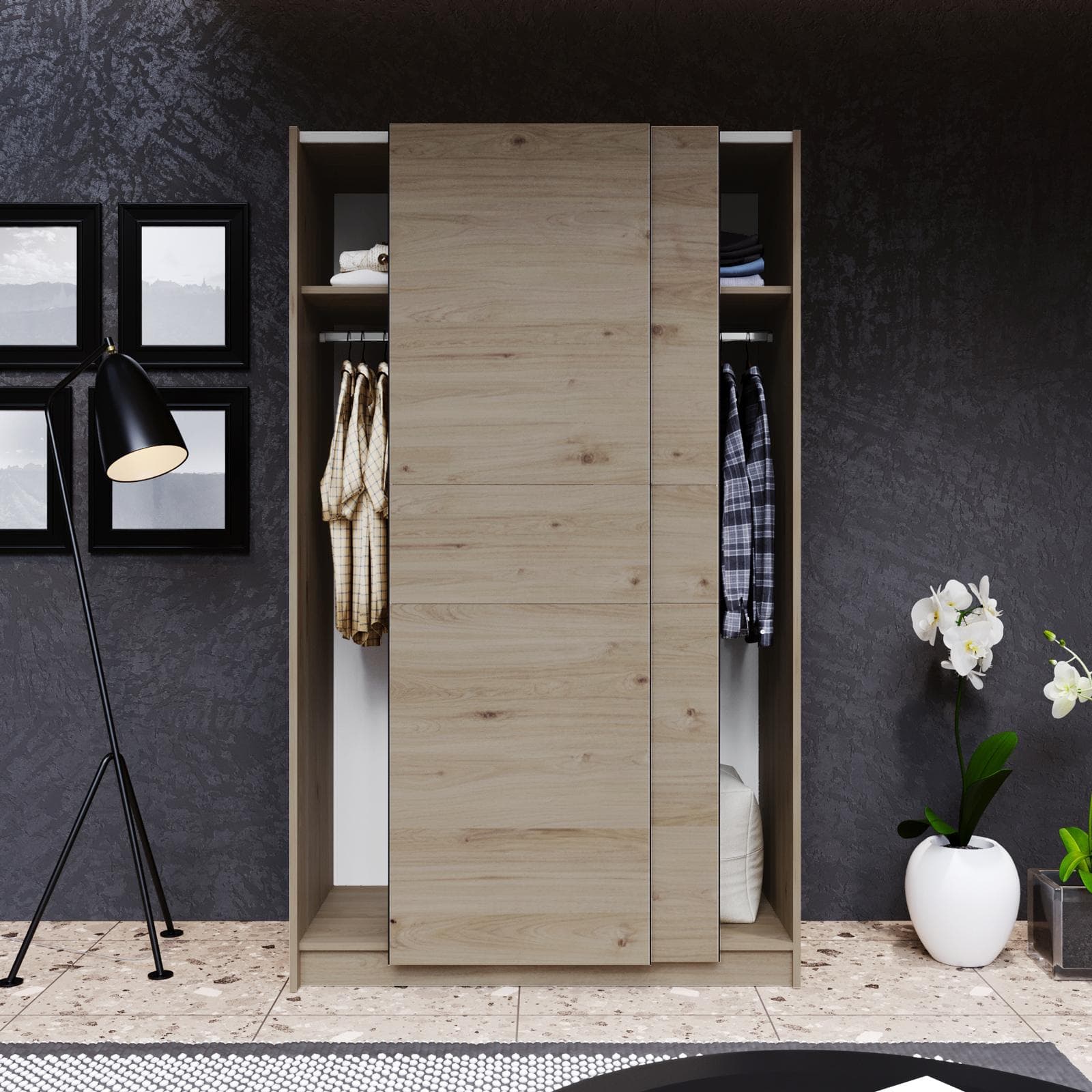 Armadio 120x205h cm con 2 ante scorrevoli rovere - Essex
