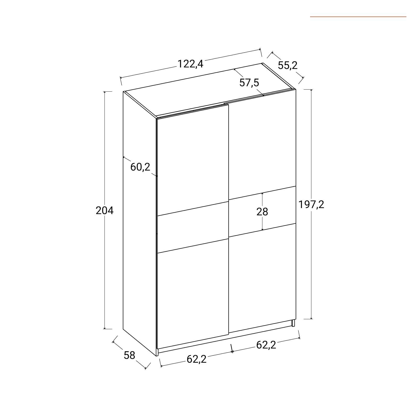 Armadio 120x205h cm con 2 ante scorrevoli rovere - Essex