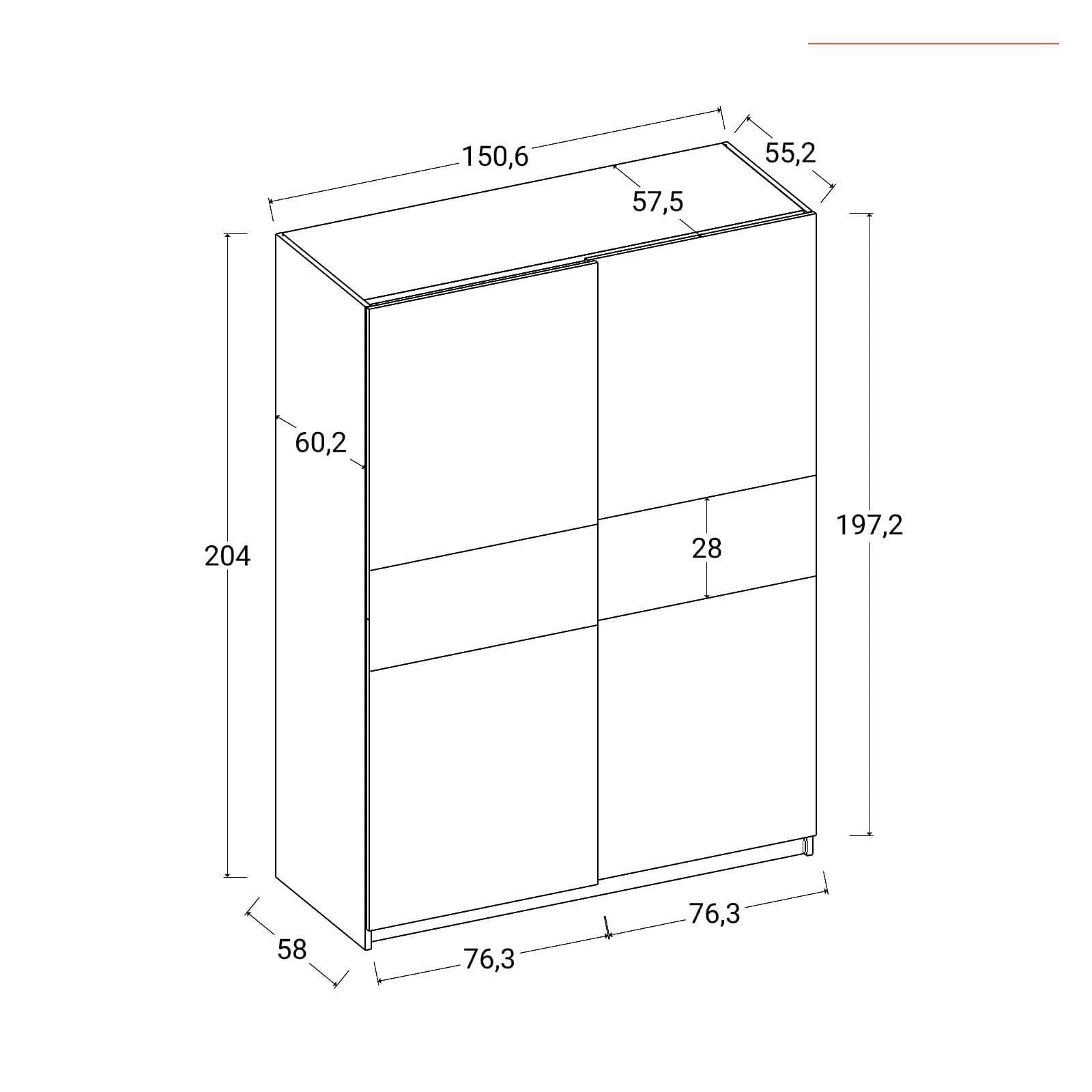 Armadio 150x205h cm con 2 ante scorrevoli antracite con inserto bianco - Essex