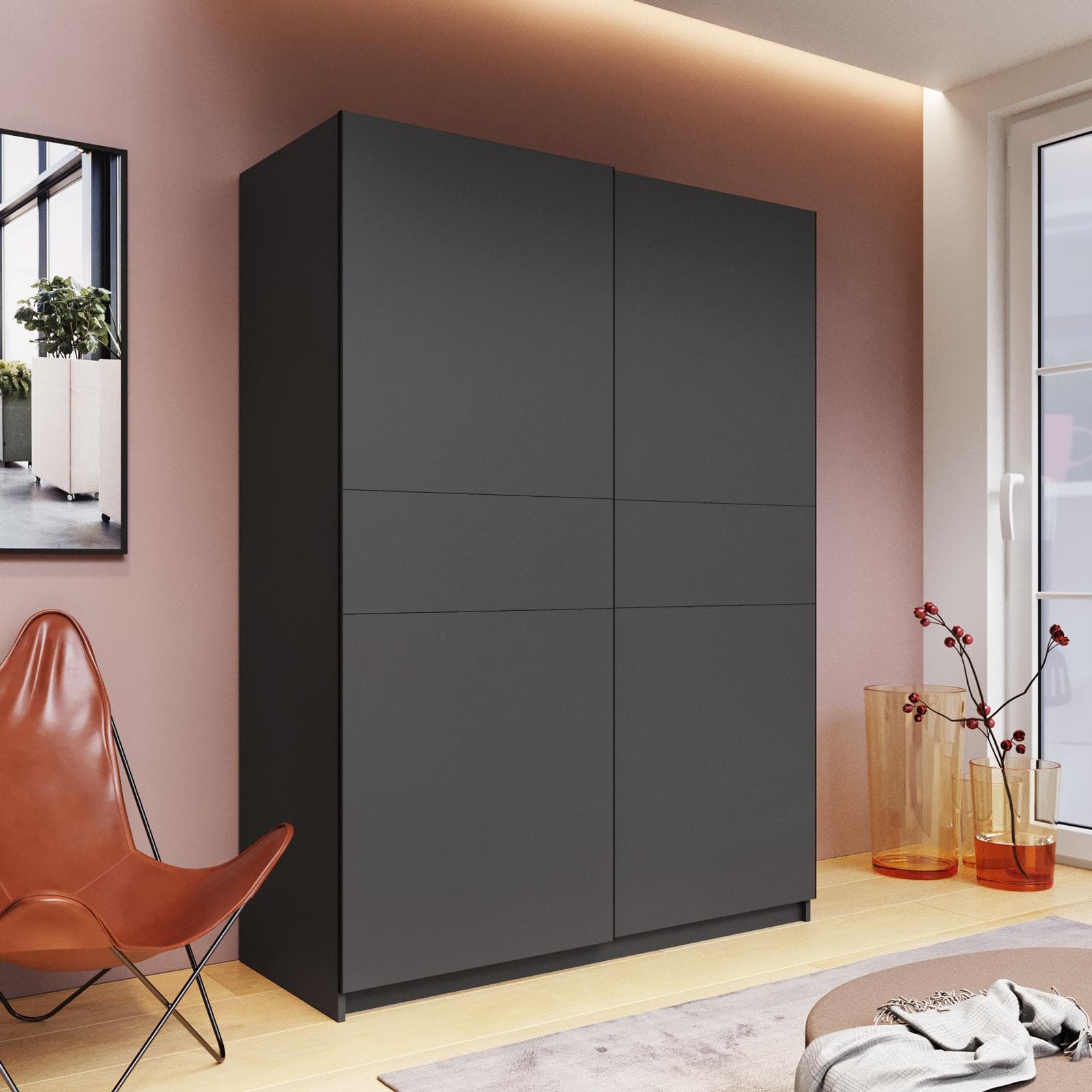 Armadio 150x205h cm con 2 ante scorrevoli antracite - Essex