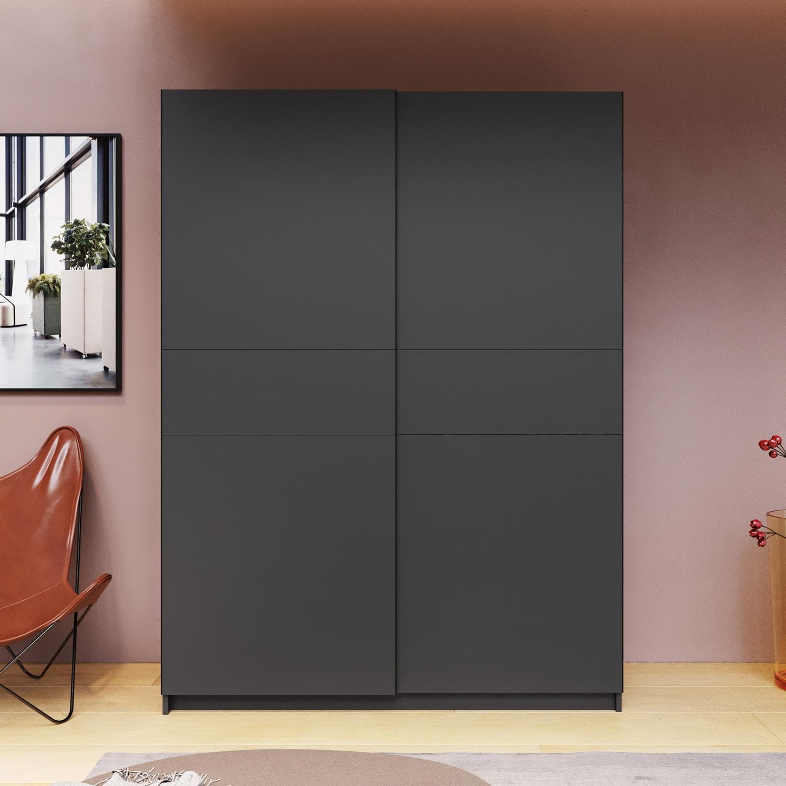 Armadio 150x205h cm con 2 ante scorrevoli antracite - Essex