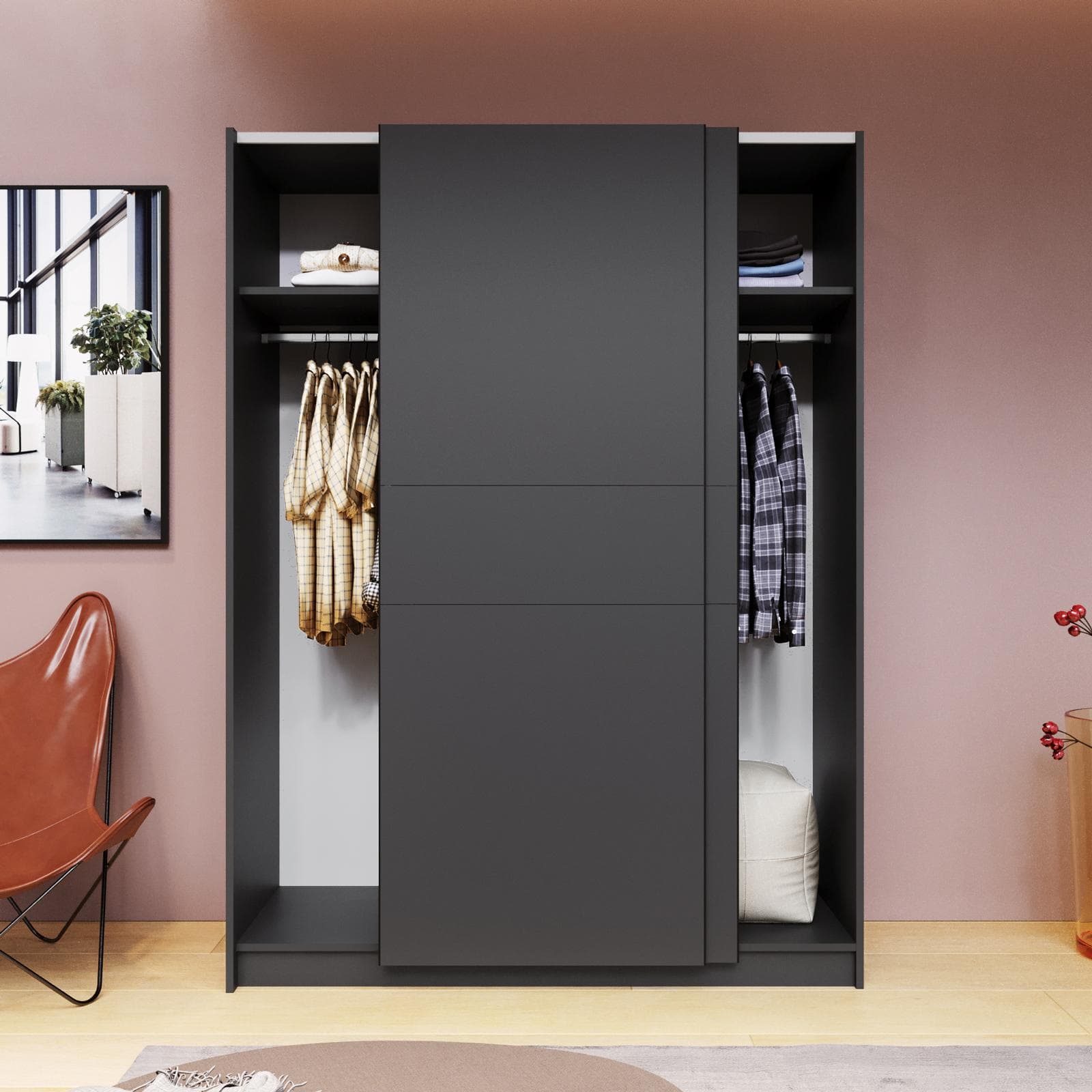 Armadio 150x205h cm con 2 ante scorrevoli antracite - Essex