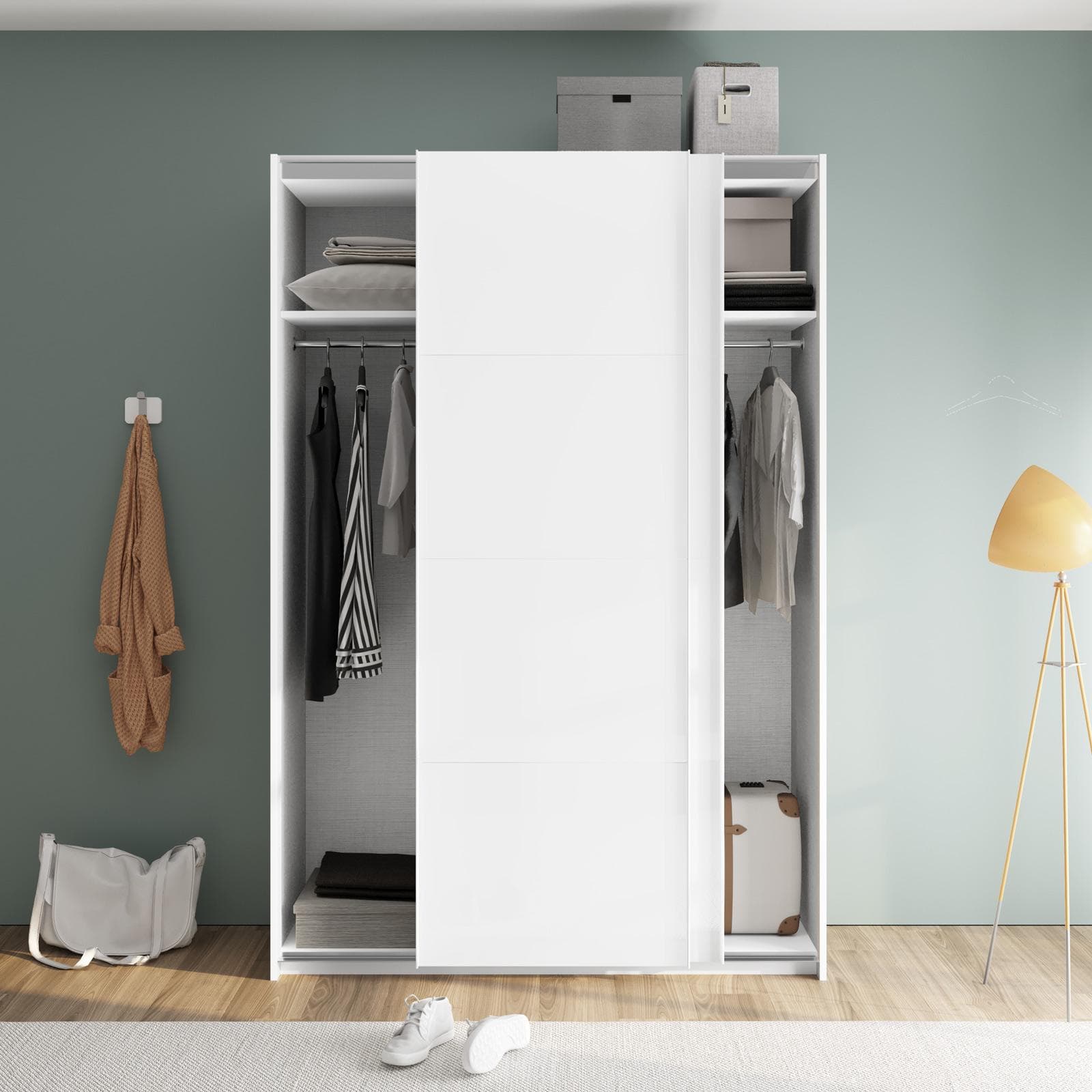 Armadio 150x223h cm con due ante scorrevoli bianco opaco - Alen