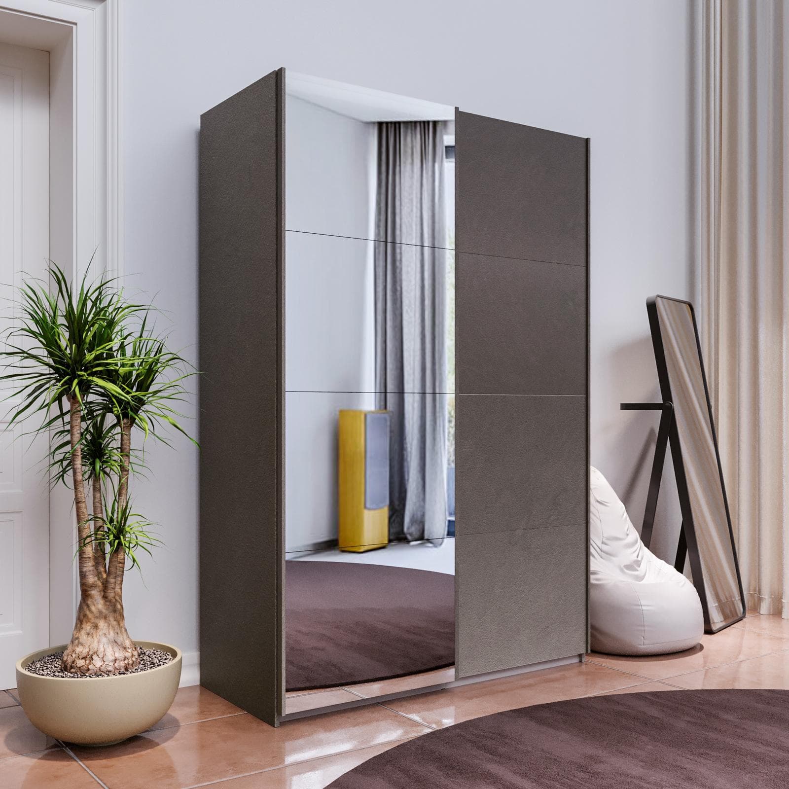 Armadio 150x223h cm bronzo con 2 ante scorrevoli bronzo e specchio - Alen