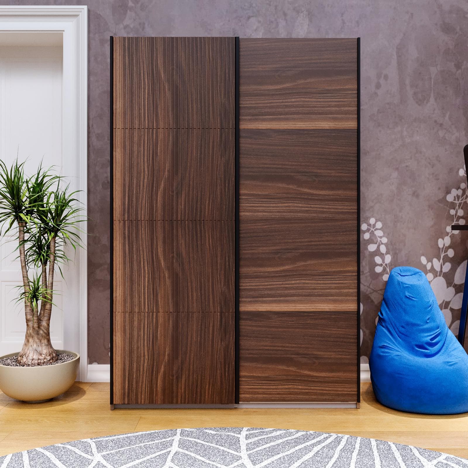 Armadio 150x223h cm rovere deciso con 2 ante scorrevoli rovere deciso opaco e cannettato - Alen