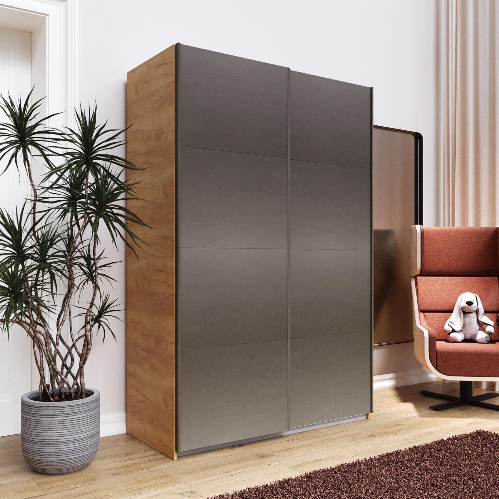 Armadio 150x223h cm rovere gold con 2 ante scorrevoli bronzo - Alen