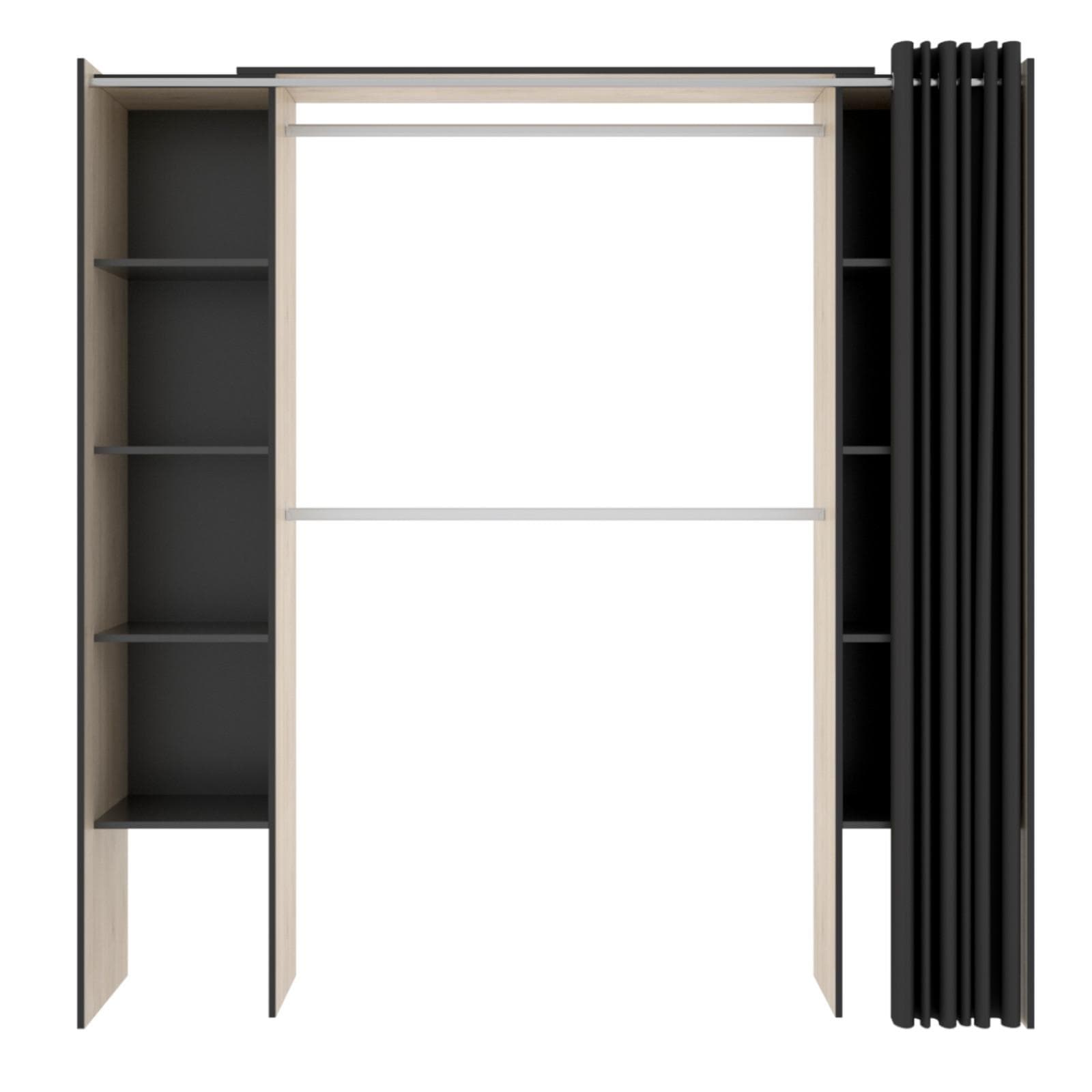 Armadio regolabile 180-110x205 h cm in legno naturale e grafite con tenda - Bernac
