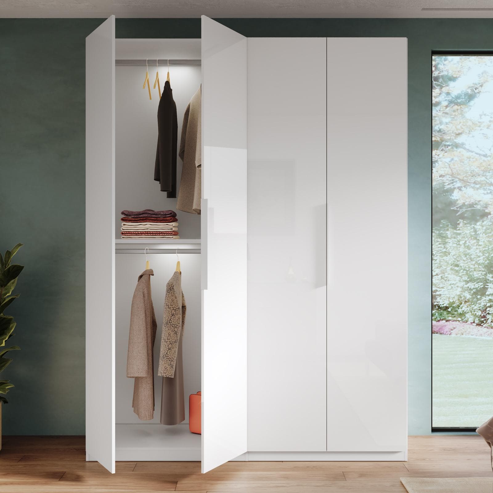 Armadio battente 183x240h cm 4 ante reversibili con soft close bianco lucido - Cindy