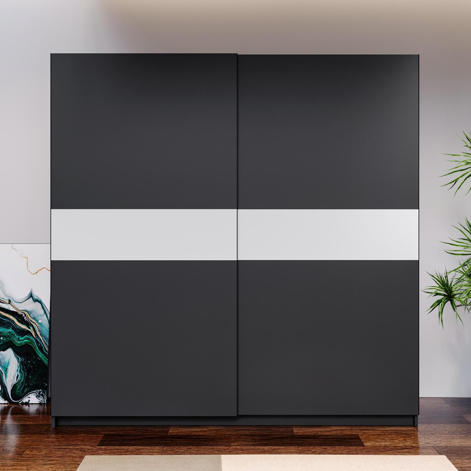 Armadio 200x205h cm con 2 ante scorrevoli antracite con inserto bianco - Essex