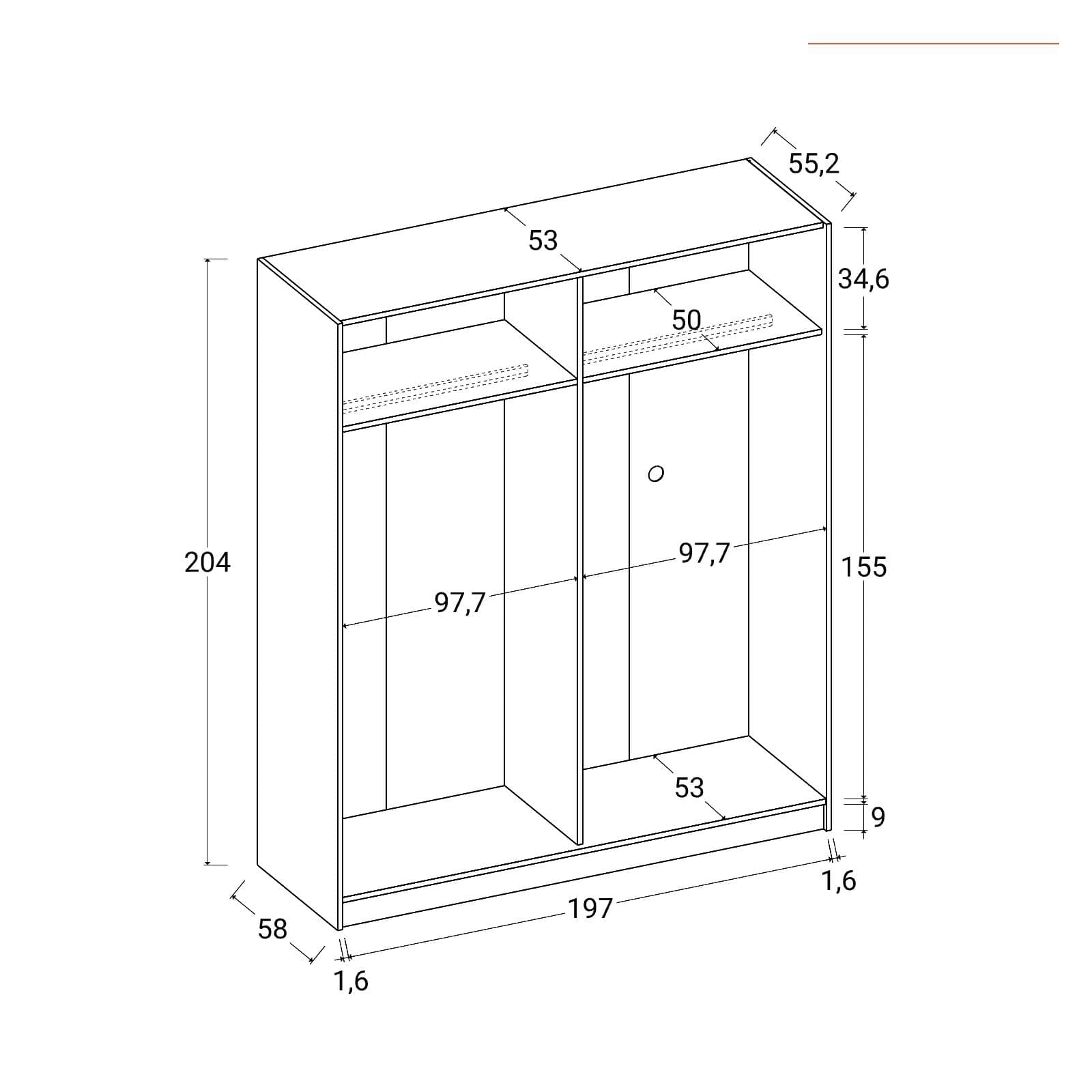 Armadio 200x205h cm con 2 ante scorrevoli antracite con inserto bianco - Essex