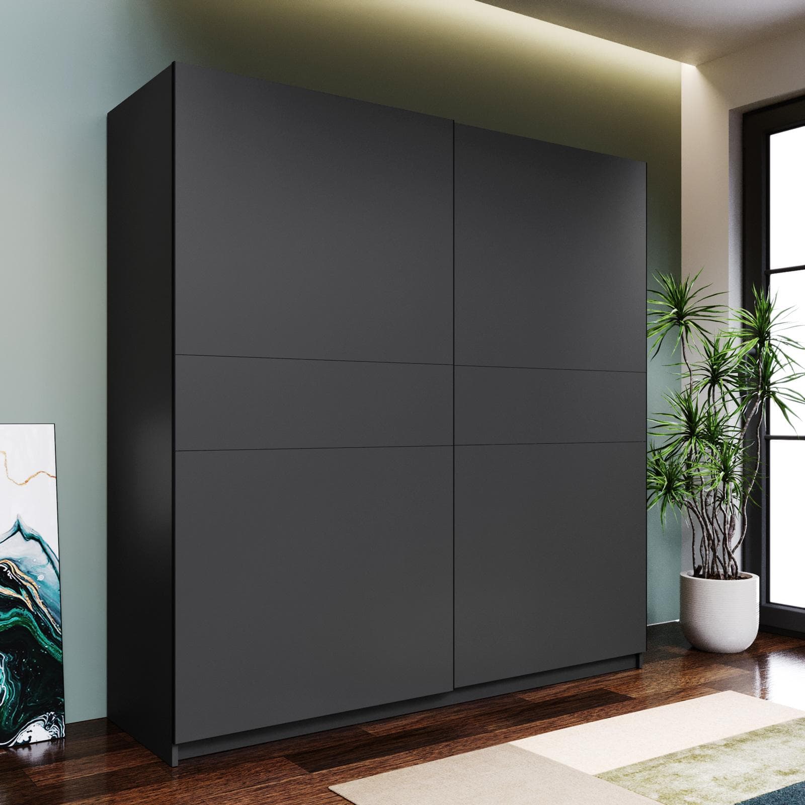 Armadio 200x205h cm con 2 ante scorrevoli antracite - Essex