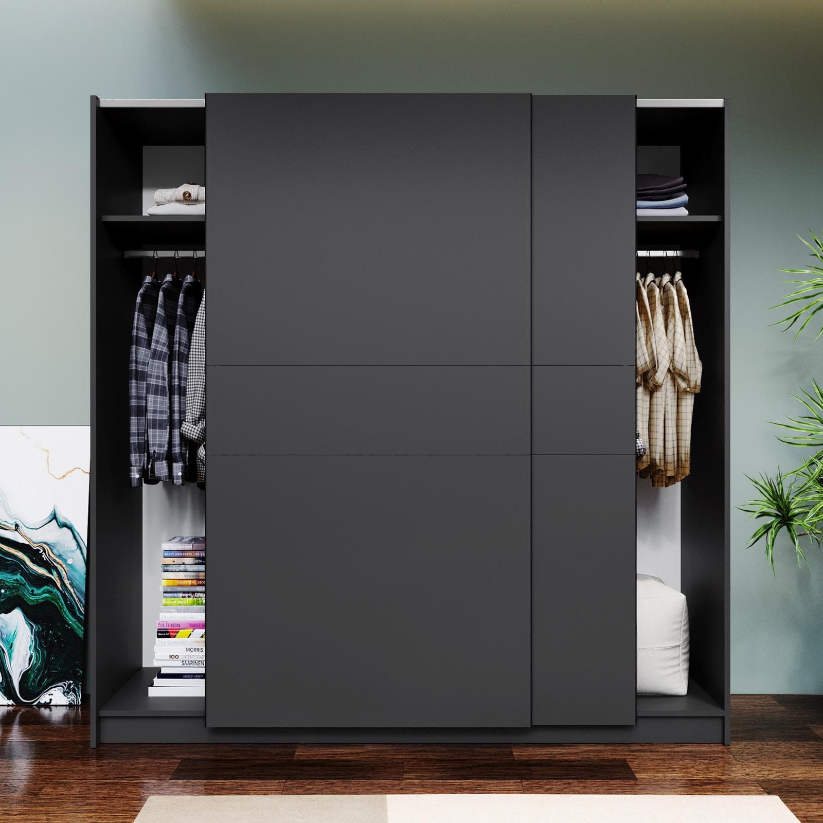 Armadio 200x205h cm con 2 ante scorrevoli antracite - Essex