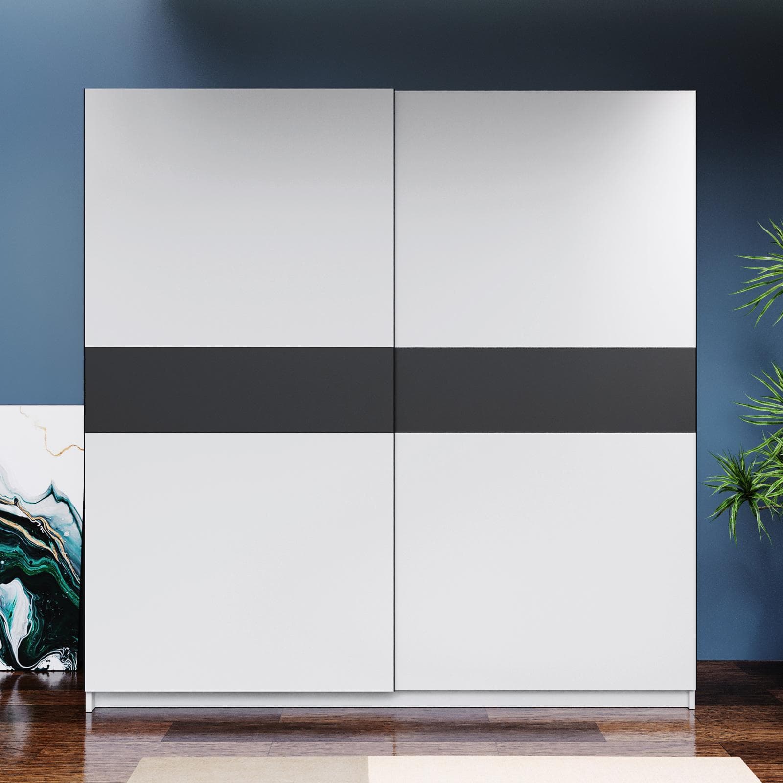 Armadio 200x205h cm con 2 ante scorrevoli bianco con inserto antracite - Essex