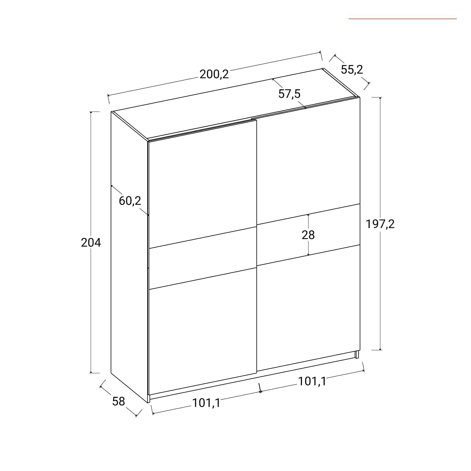 Armadio 200x205h cm con 2 ante scorrevoli bianco con inserto antracite - Essex