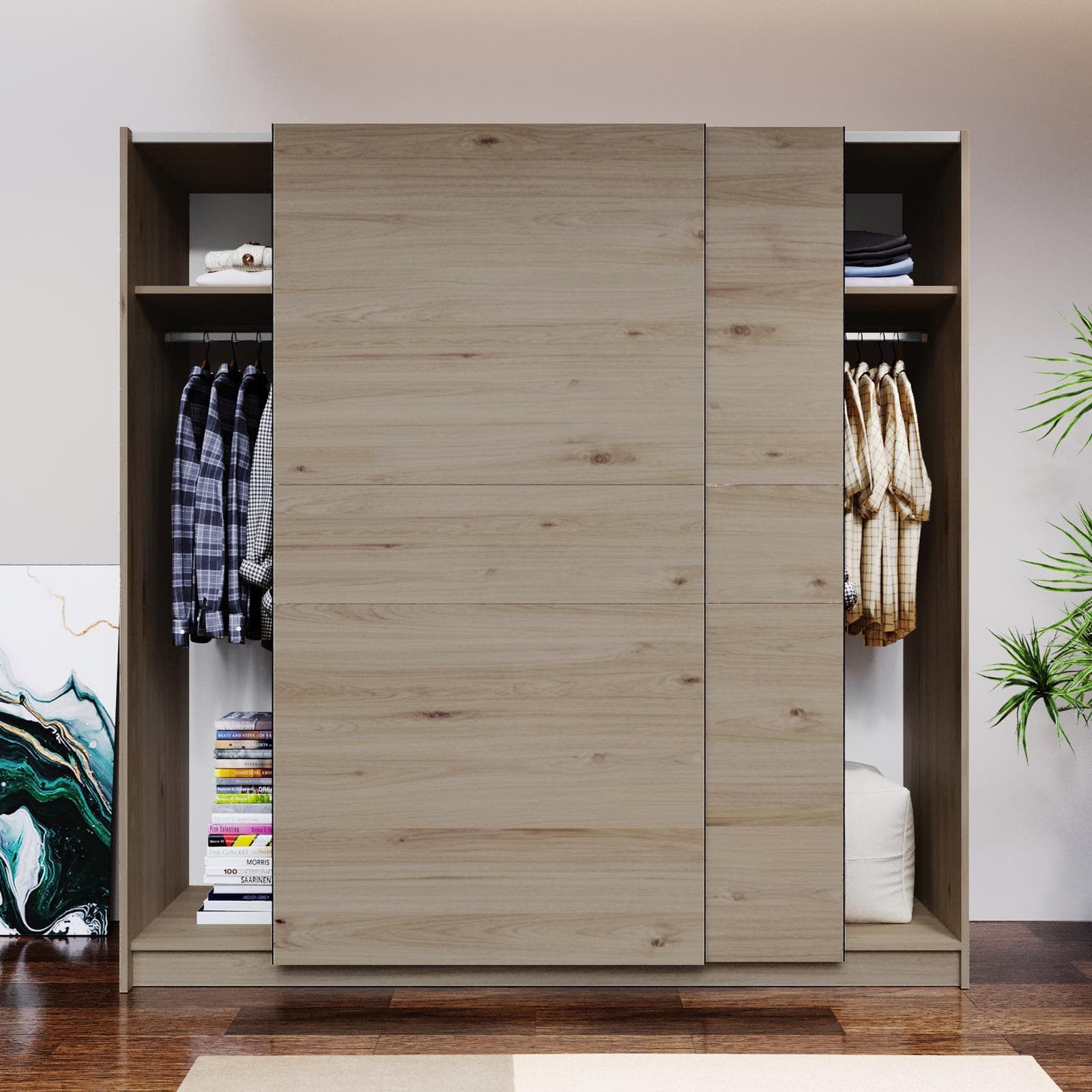 Armadio 200x205h cm con 2 ante scorrevoli rovere - Essex