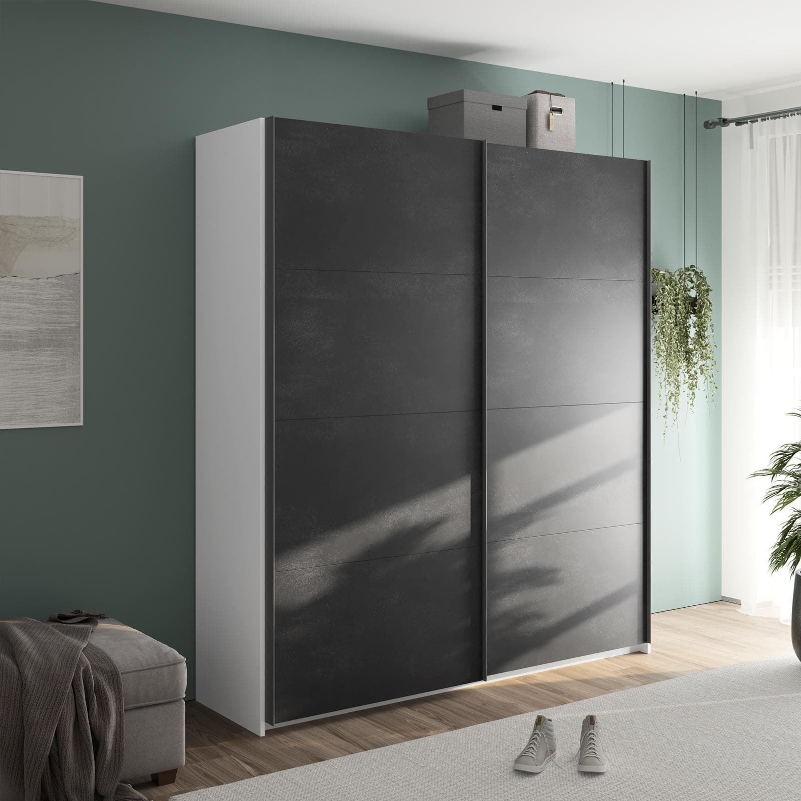 Armadio 200x223h cm bianco opaco con due ante scorrevoli in grigio tadao - Alen