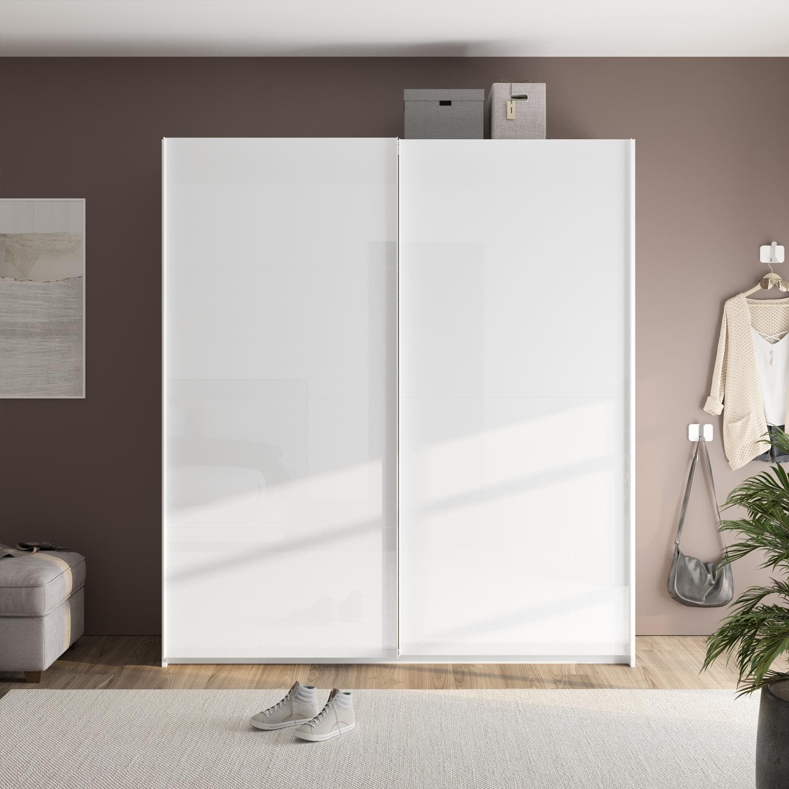 Armadio 200x223h cm con due ante scorrevoli bianco lucido - Alen