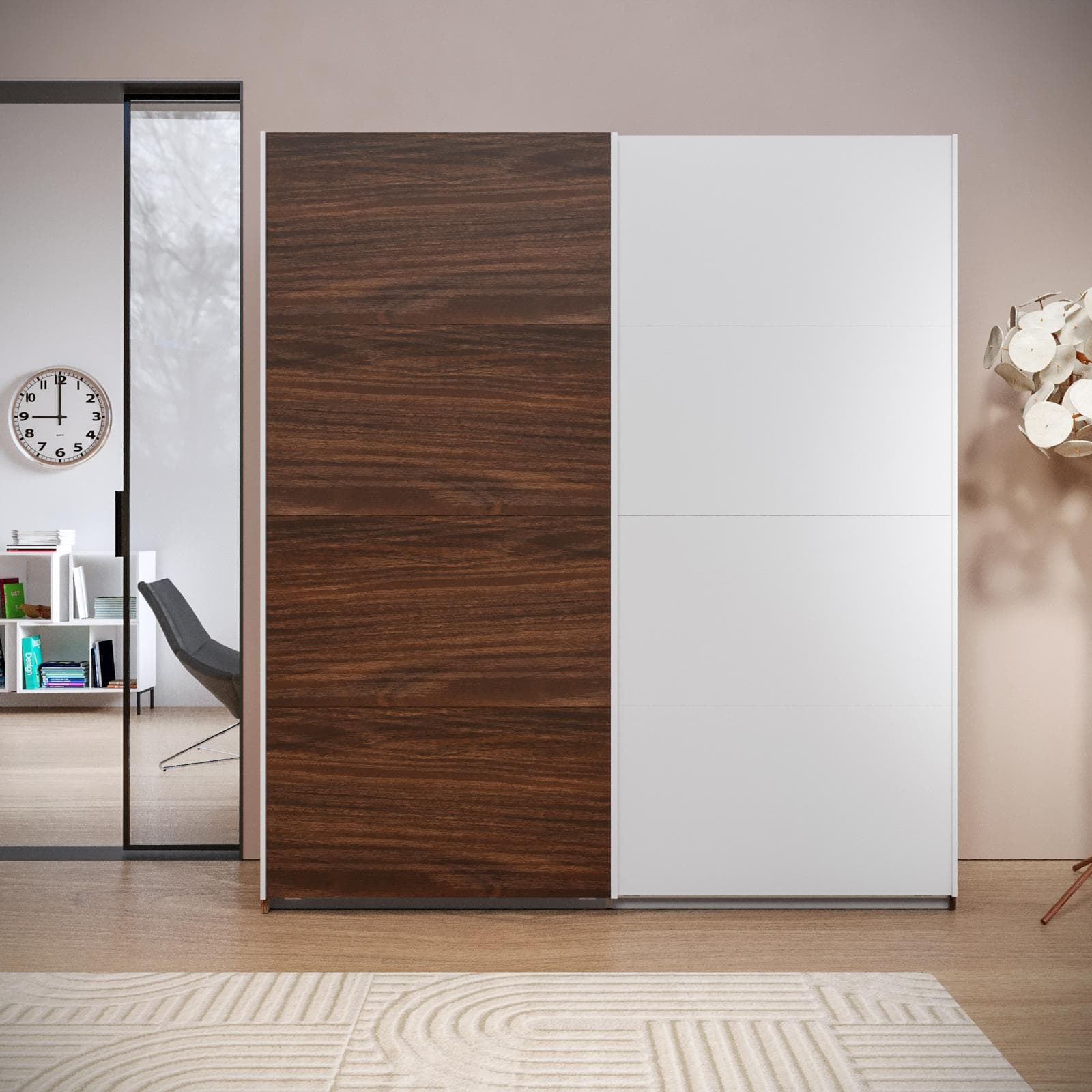 Armadio 203x223h cm rovere deciso con 2 ante scorrevoli rovere deciso e bianco - Alen