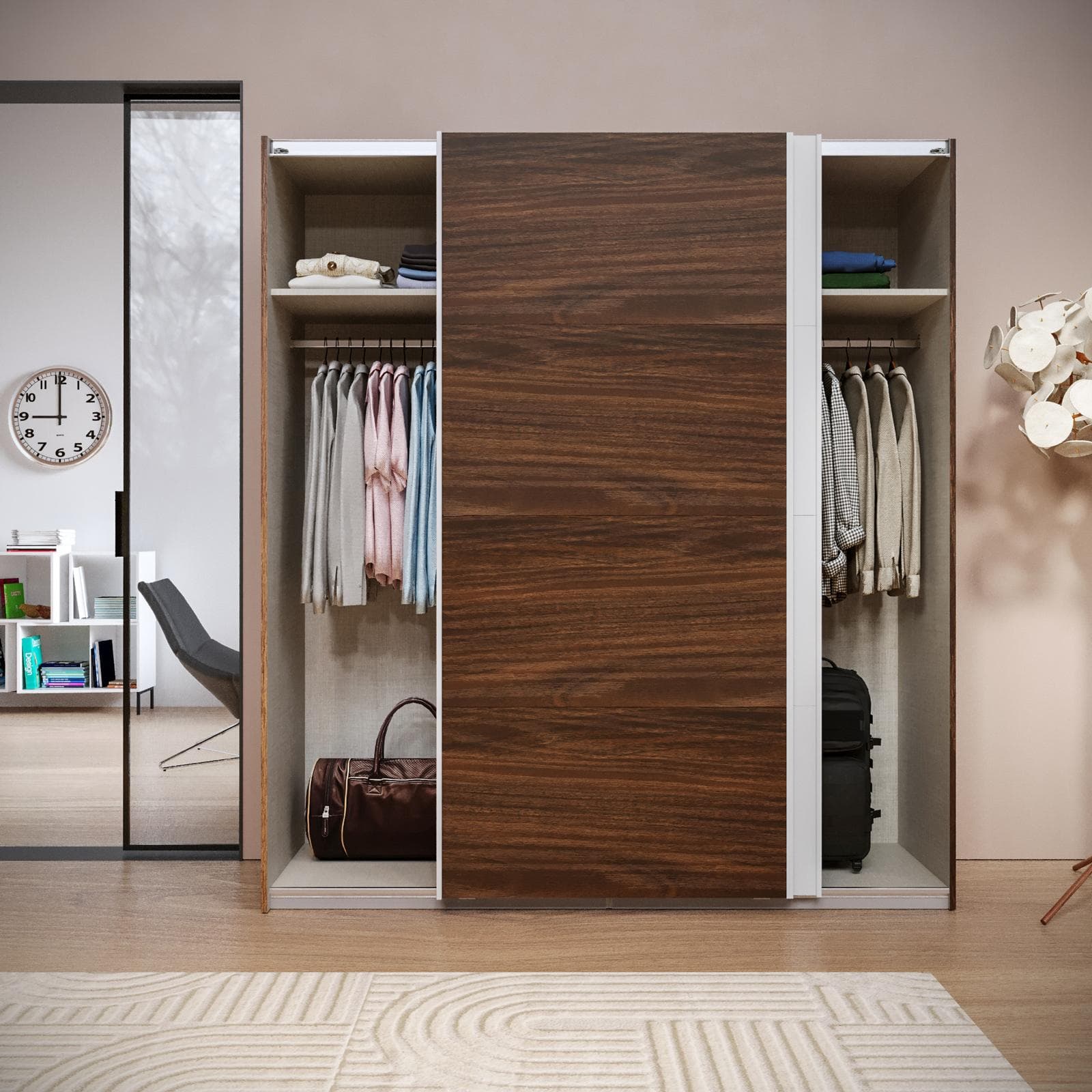 Armadio 203x223h cm rovere deciso con 2 ante scorrevoli rovere deciso e bianco - Alen