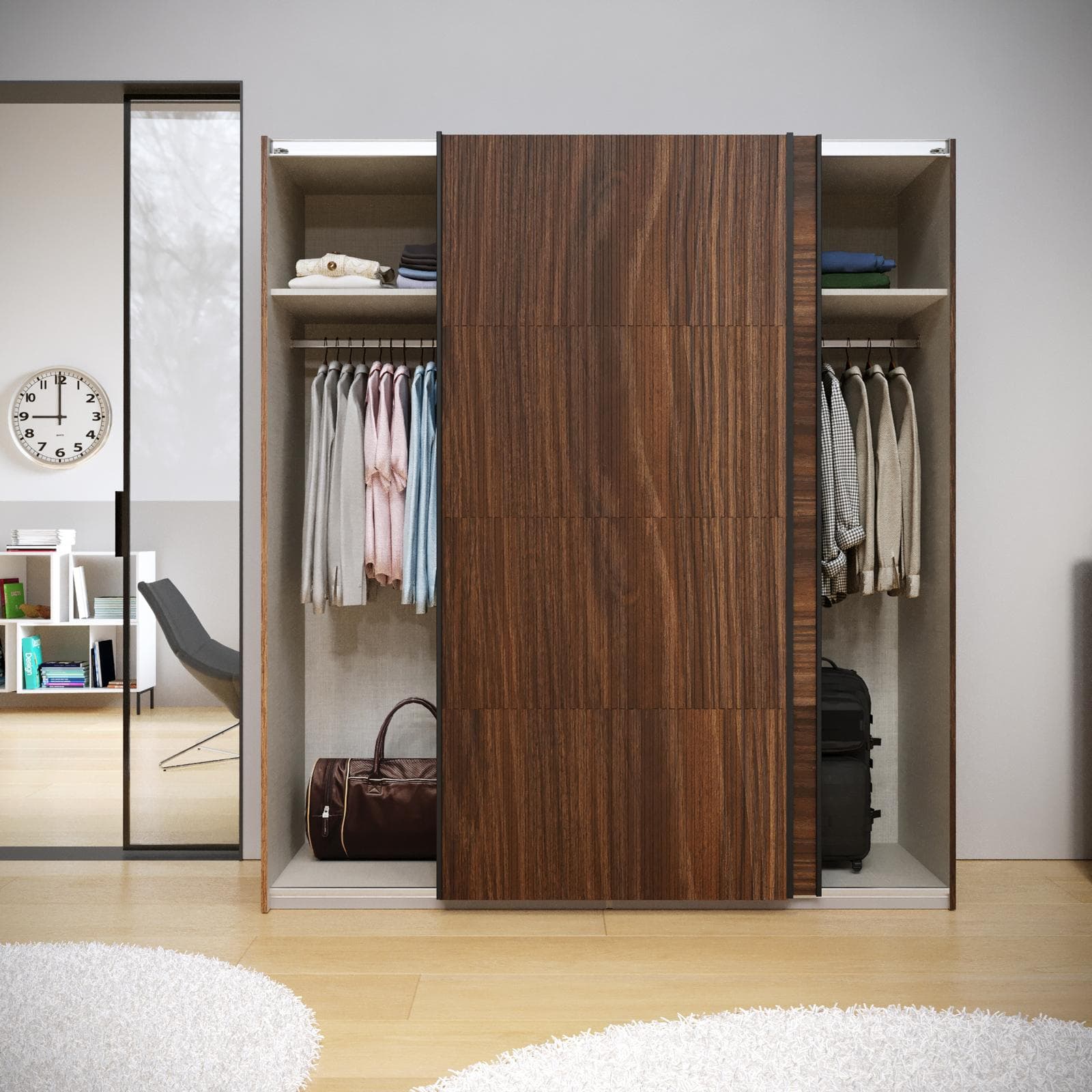Armadio 203x223h cm rovere deciso con 2 ante scorrevoli rovere deciso opaco e cannettato - Alen