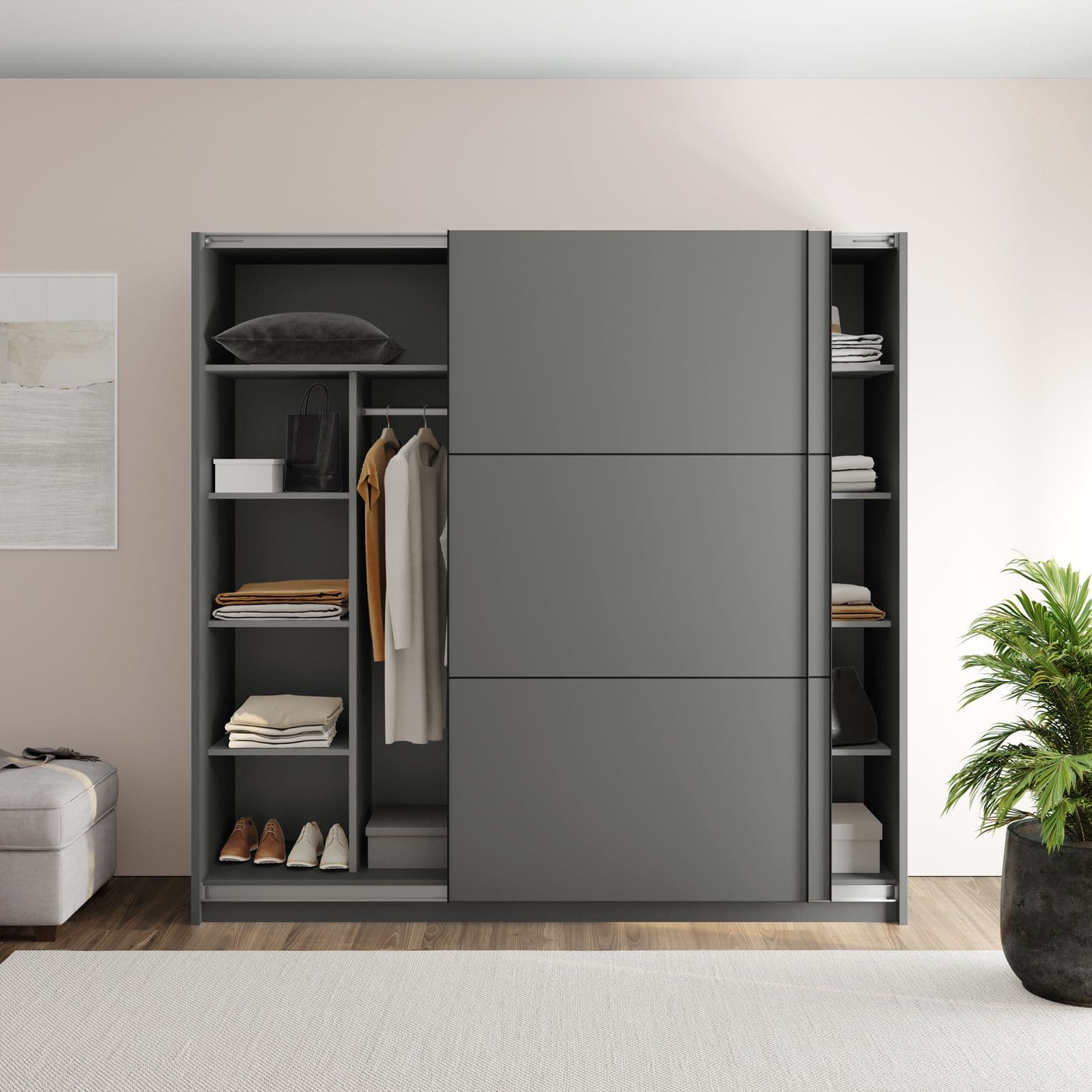 Armadio 217x210h cm con 2 ante scorrevoli in legno grafite - Rufus