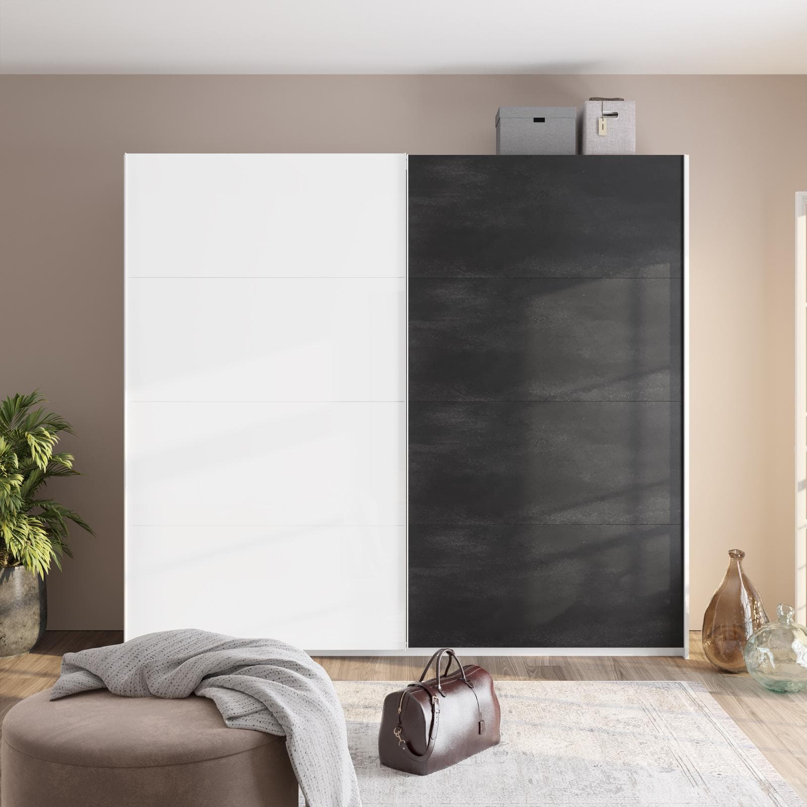 Armadio 250x223h cm con due ante scorrevoli bianco opaco e grigio tadao - Alen
