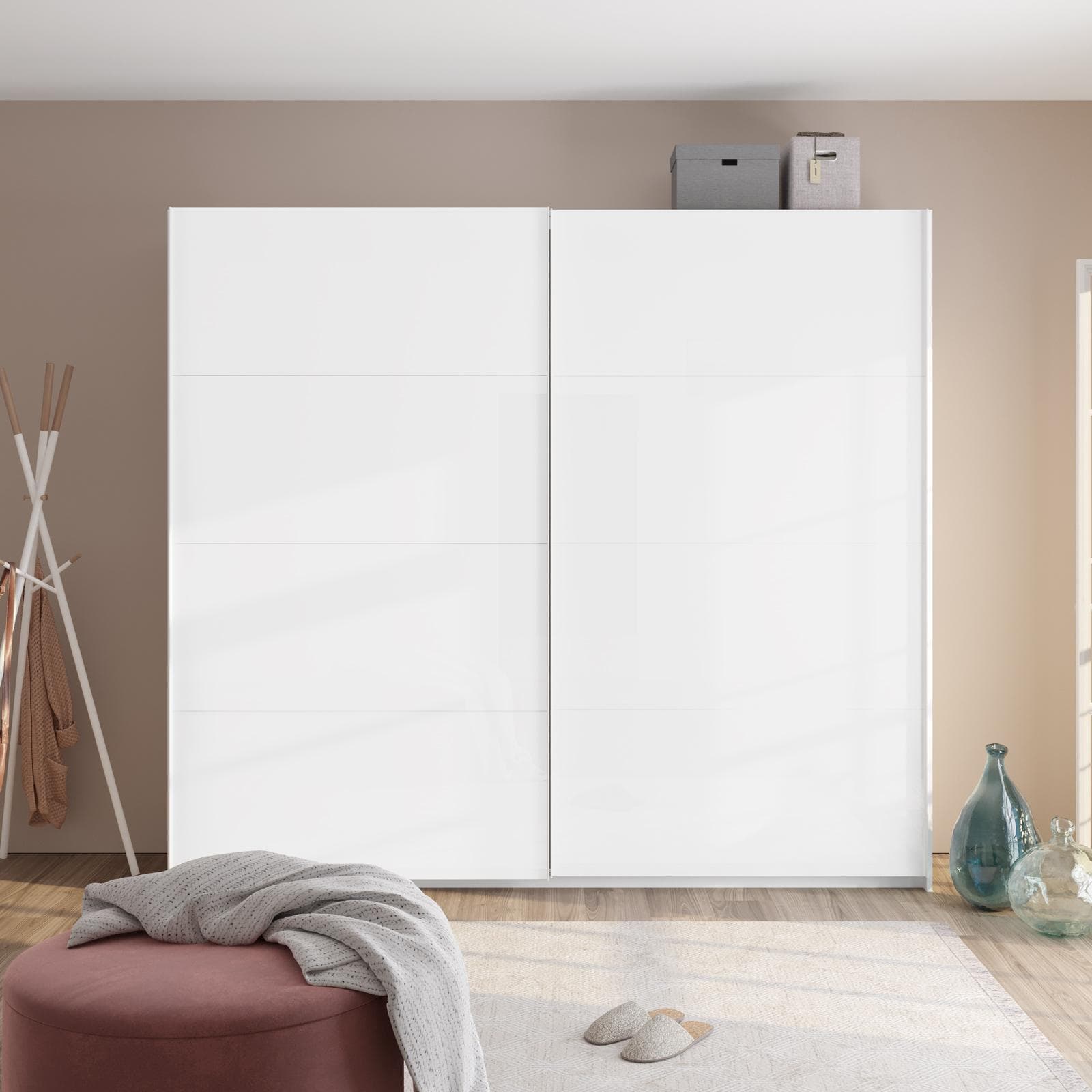 Armadio 250x223h cm con due ante scorrevoli bianco opaco - Alen