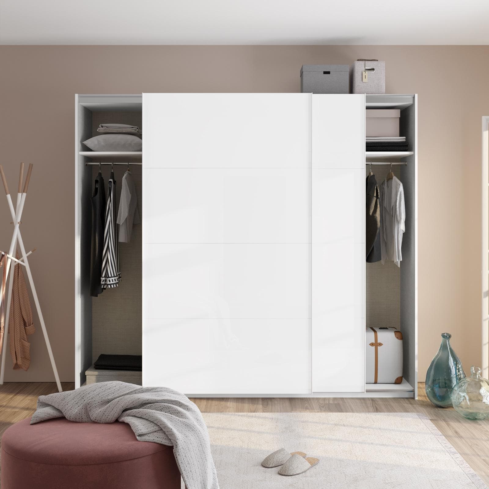 Armadio 250x223h cm con due ante scorrevoli bianco opaco - Alen