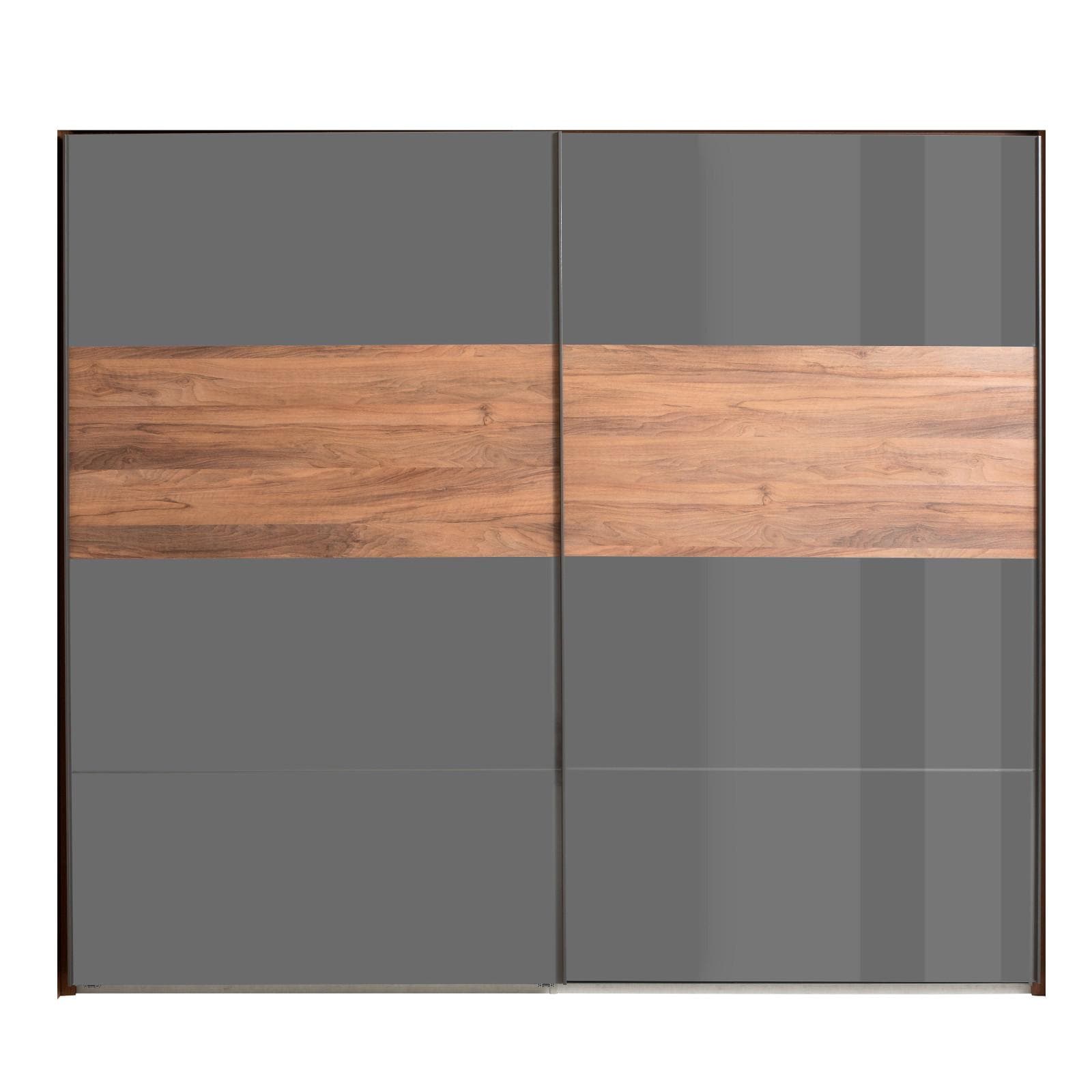 Armadio 250x223h con due ante scorrevoli noce brera e grigio titanio lucido - Alen