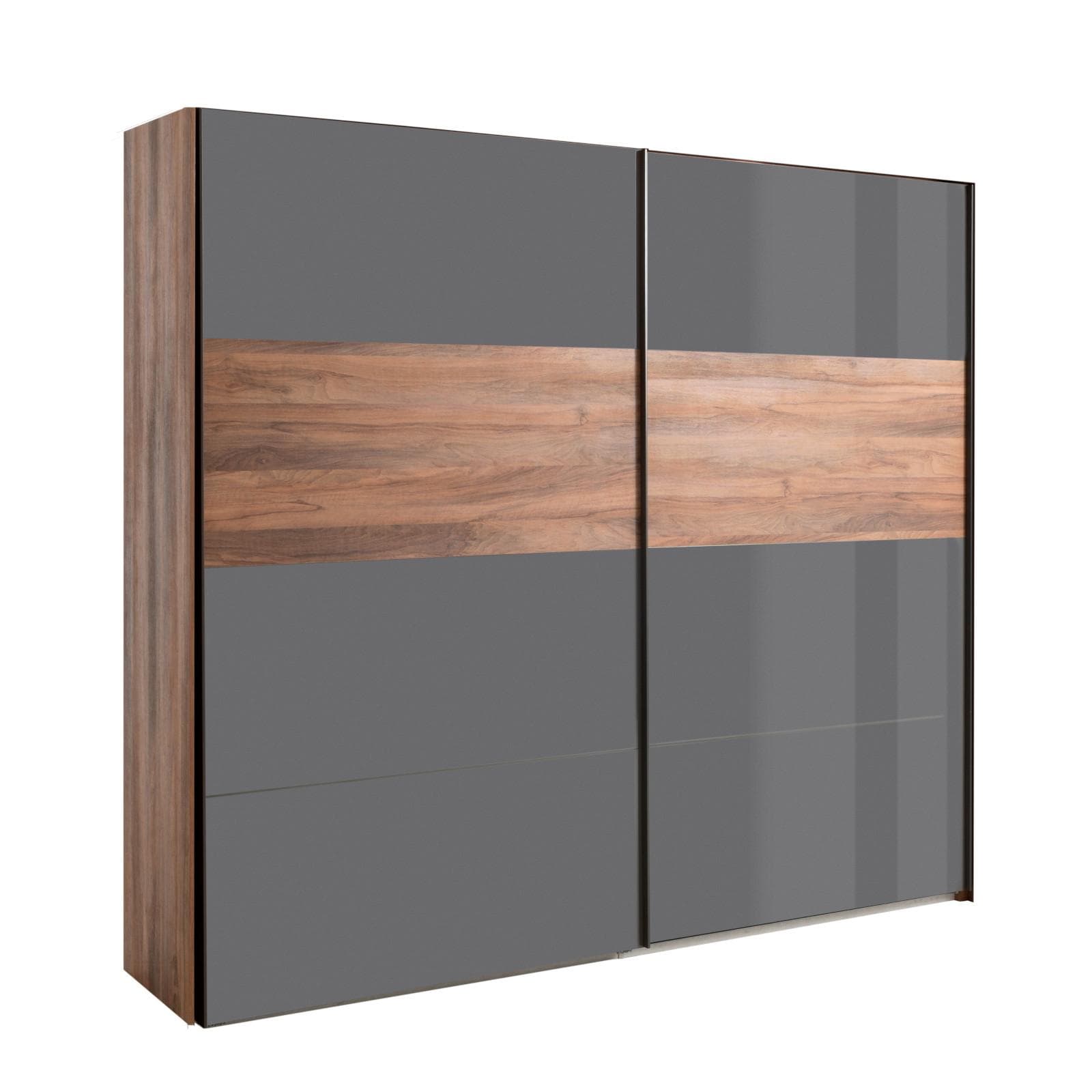Armadio 250x223h con due ante scorrevoli noce brera e grigio titanio lucido - Alen
